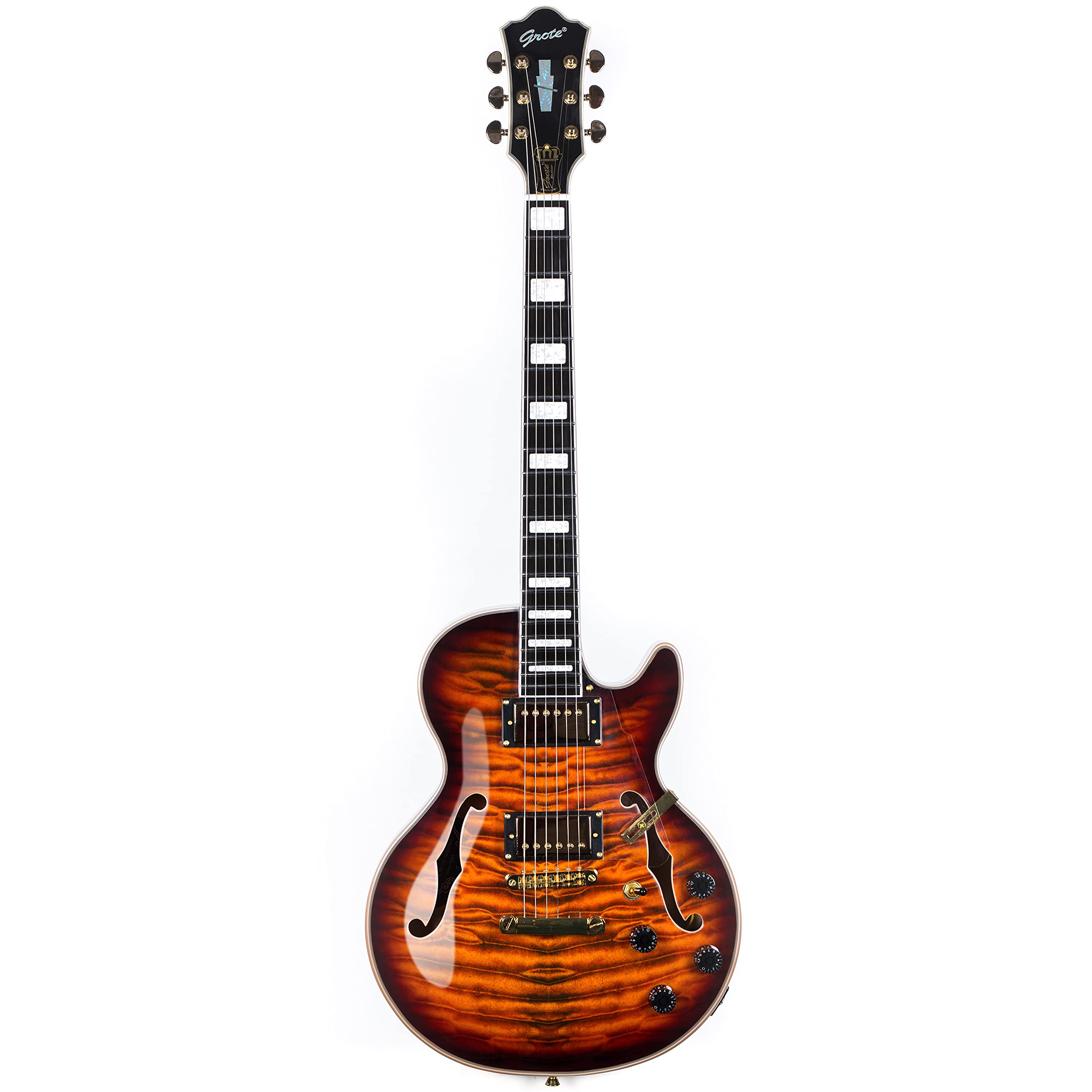 Grote LPF-001 Semi-Hollow Body Electric Guitar with Coil Splitting - Vintage Sunburst Finish & Gigbag Included | Perfect for Jazz, Blues & Rock Performances