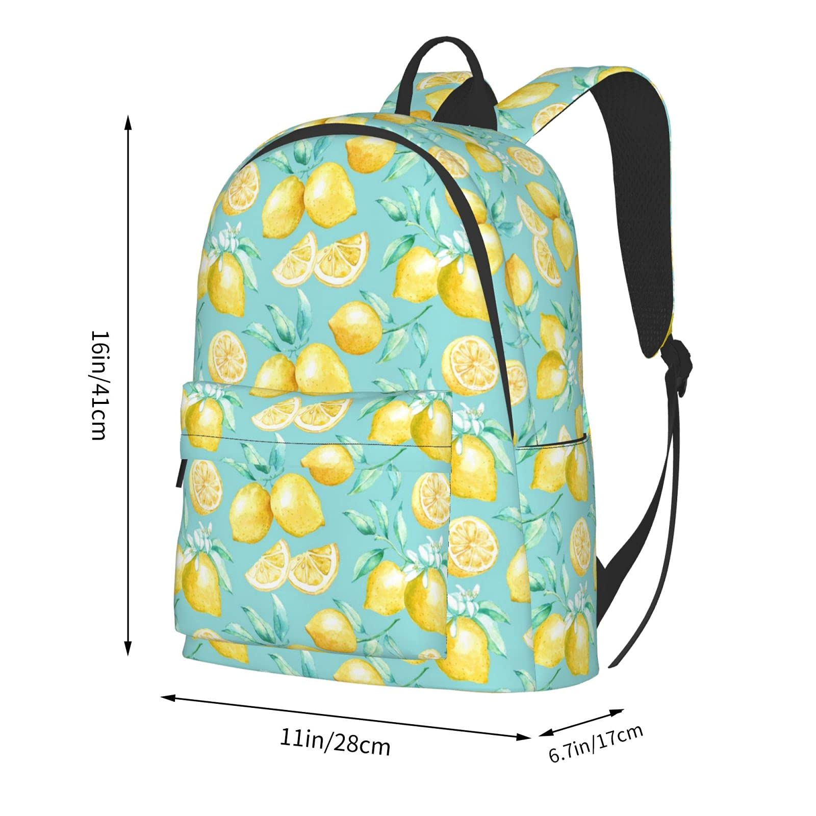 16 Inch Yellow Lemon Print Laptop Backpack - Waterproof School Bookbag, Travel Daypack & Shoulder Bag for Women & Men - Perfect for College, Work, Hiking & Daily Commute