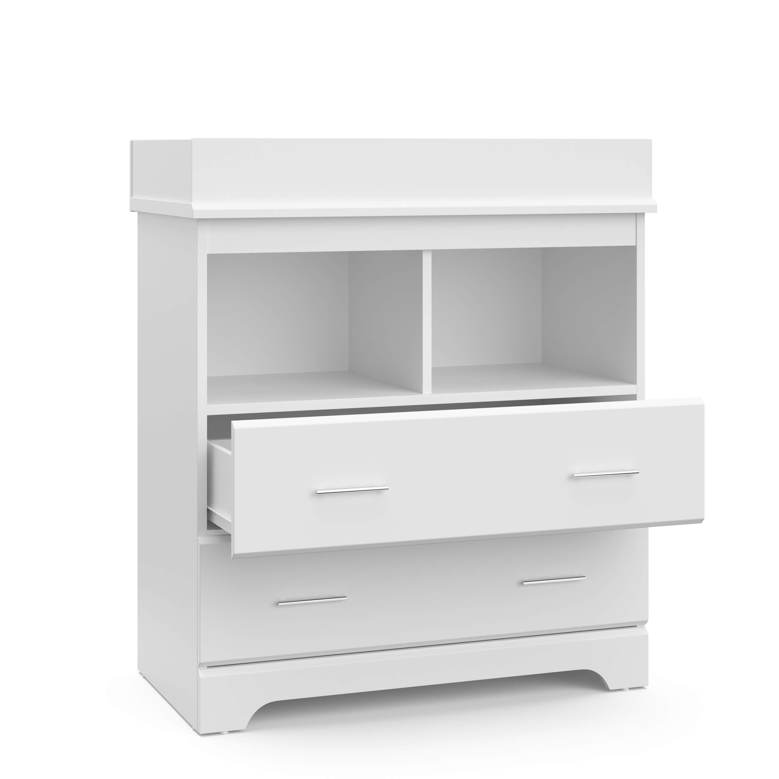 Storkcraft Brookside 2-Drawer Changing Table Dresser in White - GREENGUARD Gold Certified Baby Nursery Dresser with Changing Topper | Sturdy Baby Changing Station & Storage Solution for Nursery, Kids Bedroom & Daycare Use