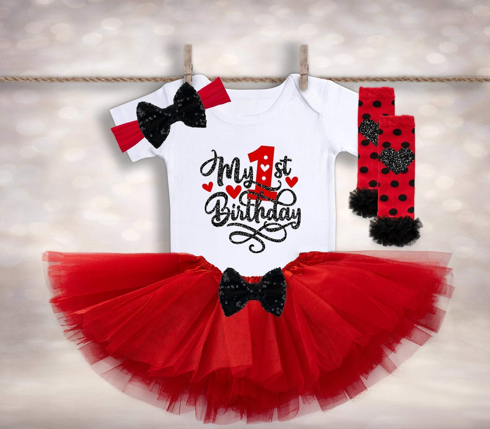 My 1st Birthday Tutu Outfit for Baby Girls | Valentine's Day & Birthday Celebration | Cake Smash Photo Shoot Outfit | Perfect for 1st Birthday Party, Valentine's Day Photos & Special Occasions