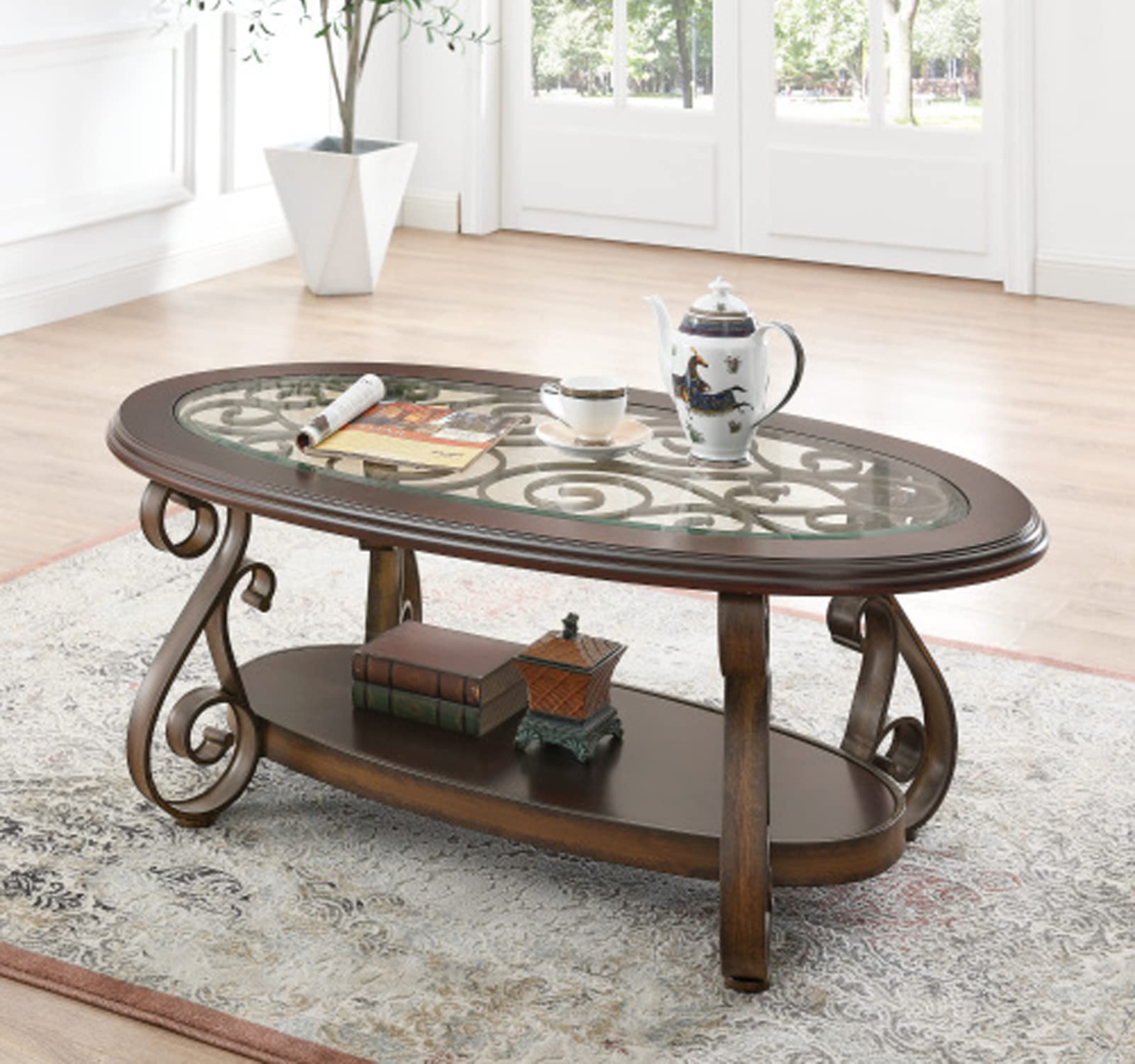 ECLYL Round Marble & Glass Coffee Table with Storage - Modern Living Room Centerpiece for Small Spaces, Perfect for Coffee, Books & Decor | Stylish & Functional Home Furniture