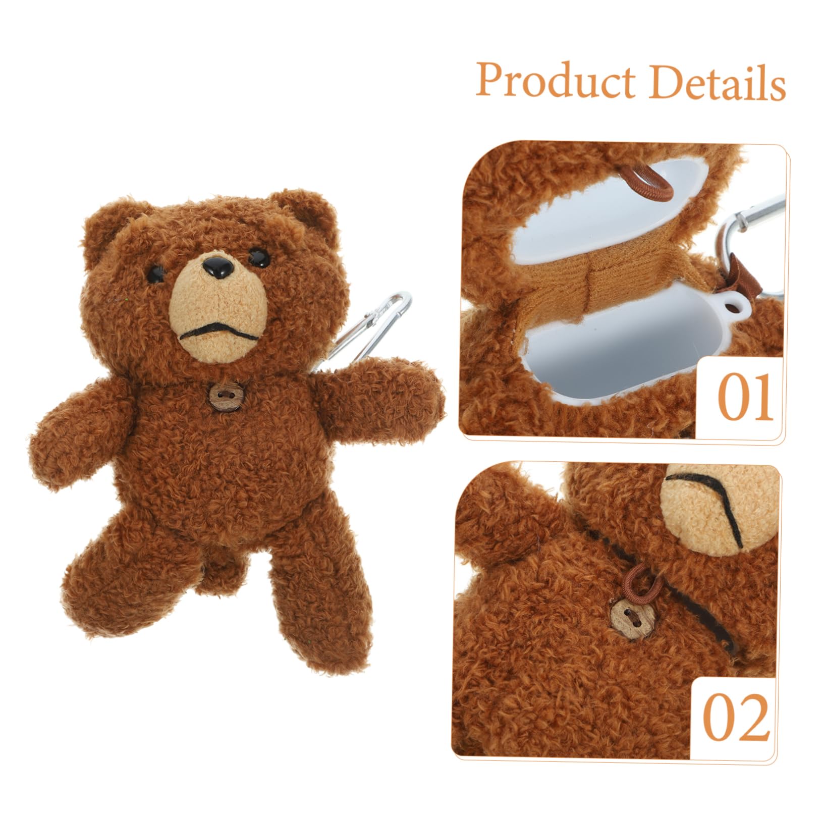 2PCS Cute Plush Bear Earphone Case Cover - Adorable Wireless Earbuds Protector for AirPods & Bluetooth Headphones - Perfect Gift for Kids & Music Lovers (Home, Travel, Gym Use)