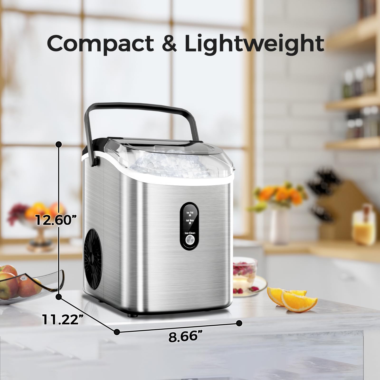 AGLUCKY Countertop Nugget Ice Maker - 35Lbs/24H Portable Pebble Ice Machine with Soft Chewable Ice, One-Click Operation & Self-Cleaning Function, Stainless Steel Silver - Perfect for Home, Kitchen, Office, Parties and Outdoor Activities