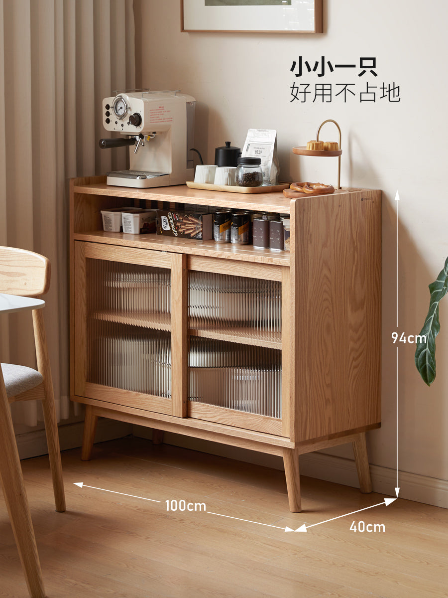 Oak Solid Wood Sideboard with Sliding Doors - Rustic Farmhouse Buffet Cabinet for Dining Room Storage & Living Room Decor