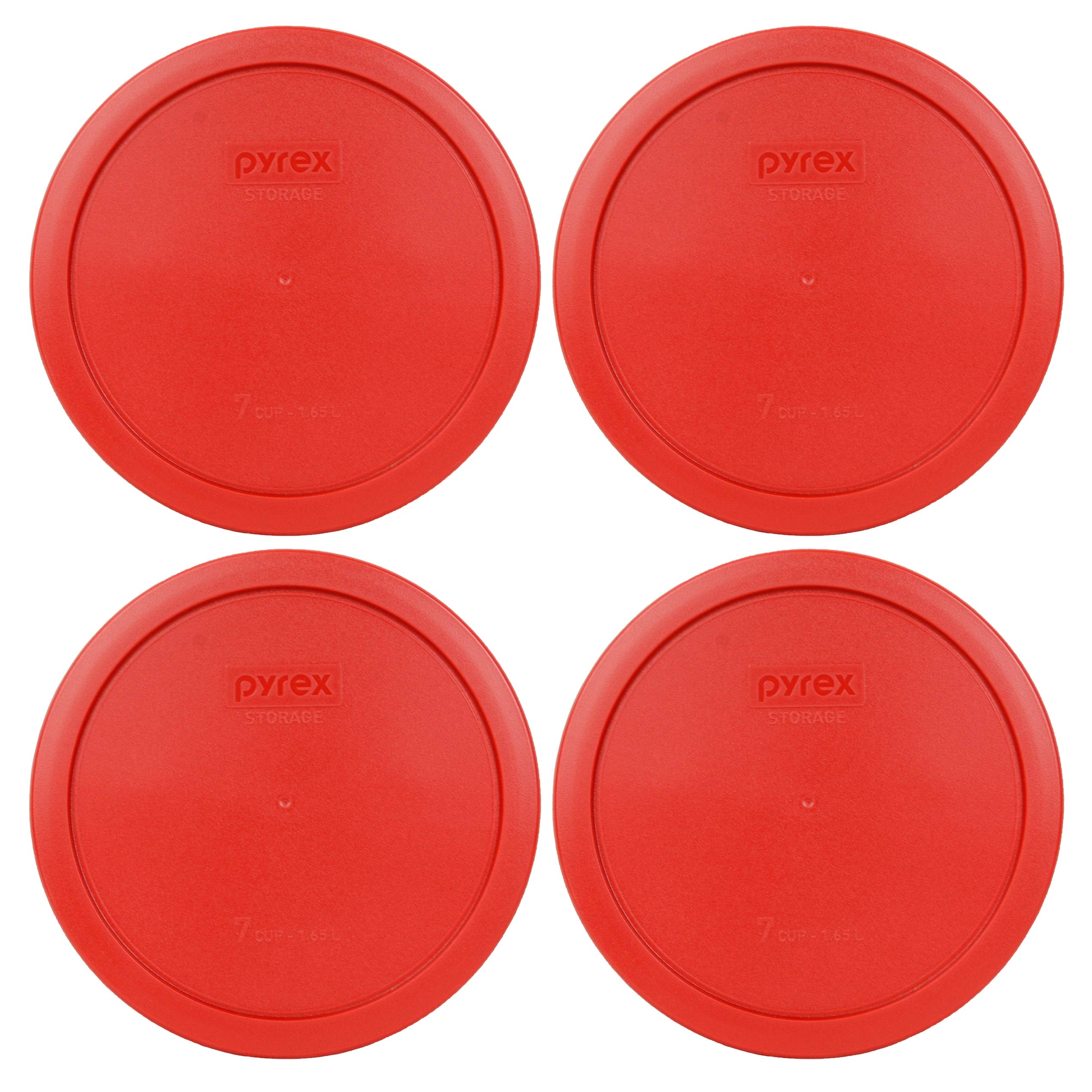 Pyrex 7402-PC 6/7 Cup Poppy Red Round Plastic Food Storage Lids - 4 Pack | BPA-Free, Microwave & Dishwasher Safe | Perfect for Meal Prep, Leftovers & Pantry Organization | Made in USA