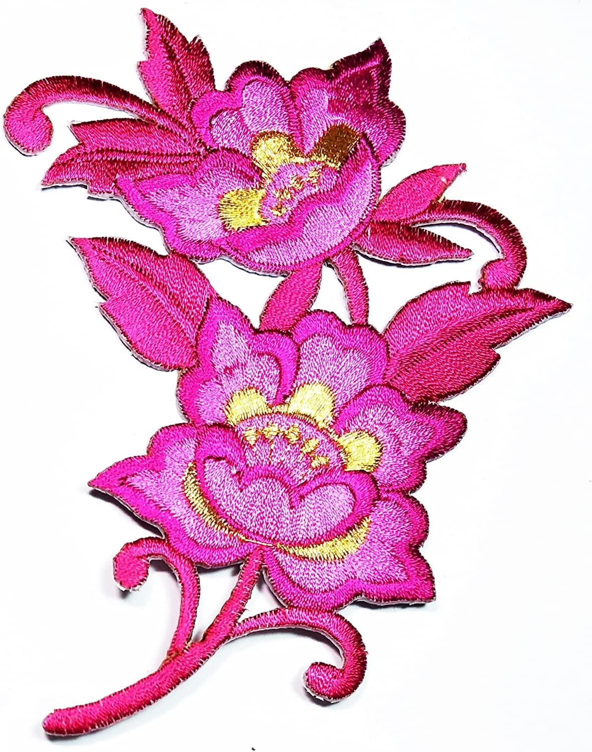 Beautiful Pink Rose Flower Iron-On Patch - Embroidered Floral Applique for Bags, Jackets, Jeans & Clothes | DIY Sewing & Clothing Decoration | Perfect for Denim Jackets, Backpacks & Fashion Upcycling