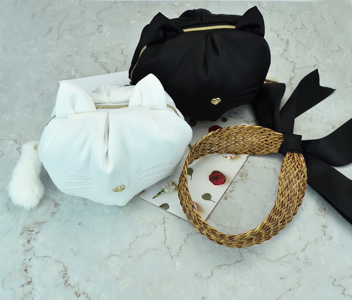 **Cat Shaped Makeup Bag for Women - Small Cosmetic Pouch & Travel Toiletry Organizer - Cute Cat Design Gift for Girls (White) - Perfect for Travel, Gym, and Daily Makeup Storage**