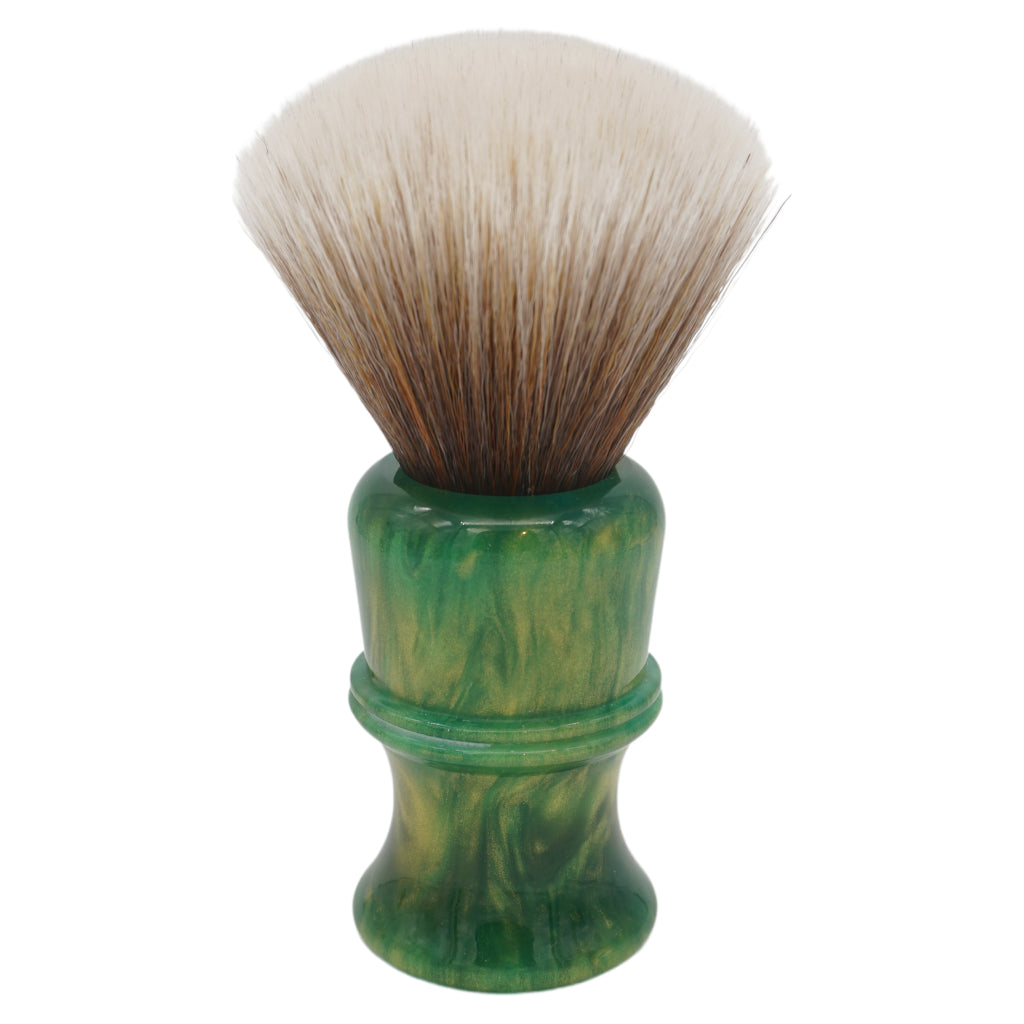 AP Shave Co. 26mm SynBad Fan Synthetic Shaving Brush - Premium Golden Emerald Green Handle for Men's Wet Shaving & Grooming | Perfect for Travel, Daily Use & Luxury Shave Kits