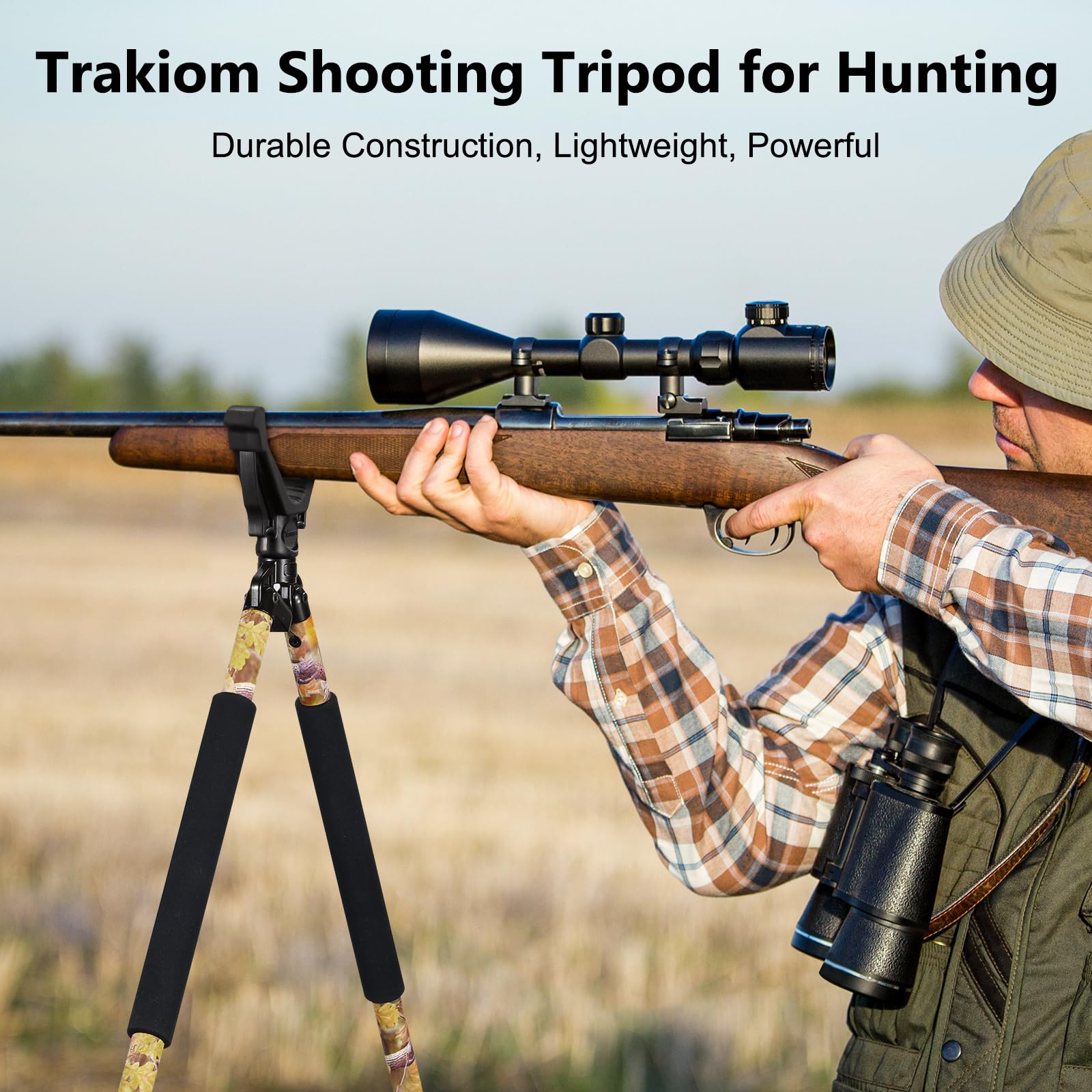 **Best Adjustable Hunting Bipod with 360° V-Yoke Rest – Lightweight Aluminum Tripod, Twist Lock, High-Density Foam Handle & Spike Feet – Perfect for Rifle Shooting, Hunting & Outdoor Adventures**