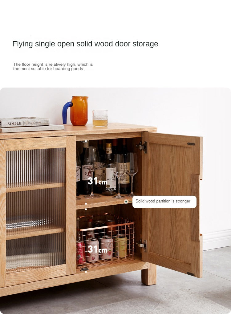 Solid Oak Wood Sideboard Buffet Cabinet - Rustic Farmhouse Dining Room Storage Furniture for Home Decor & Entertaining