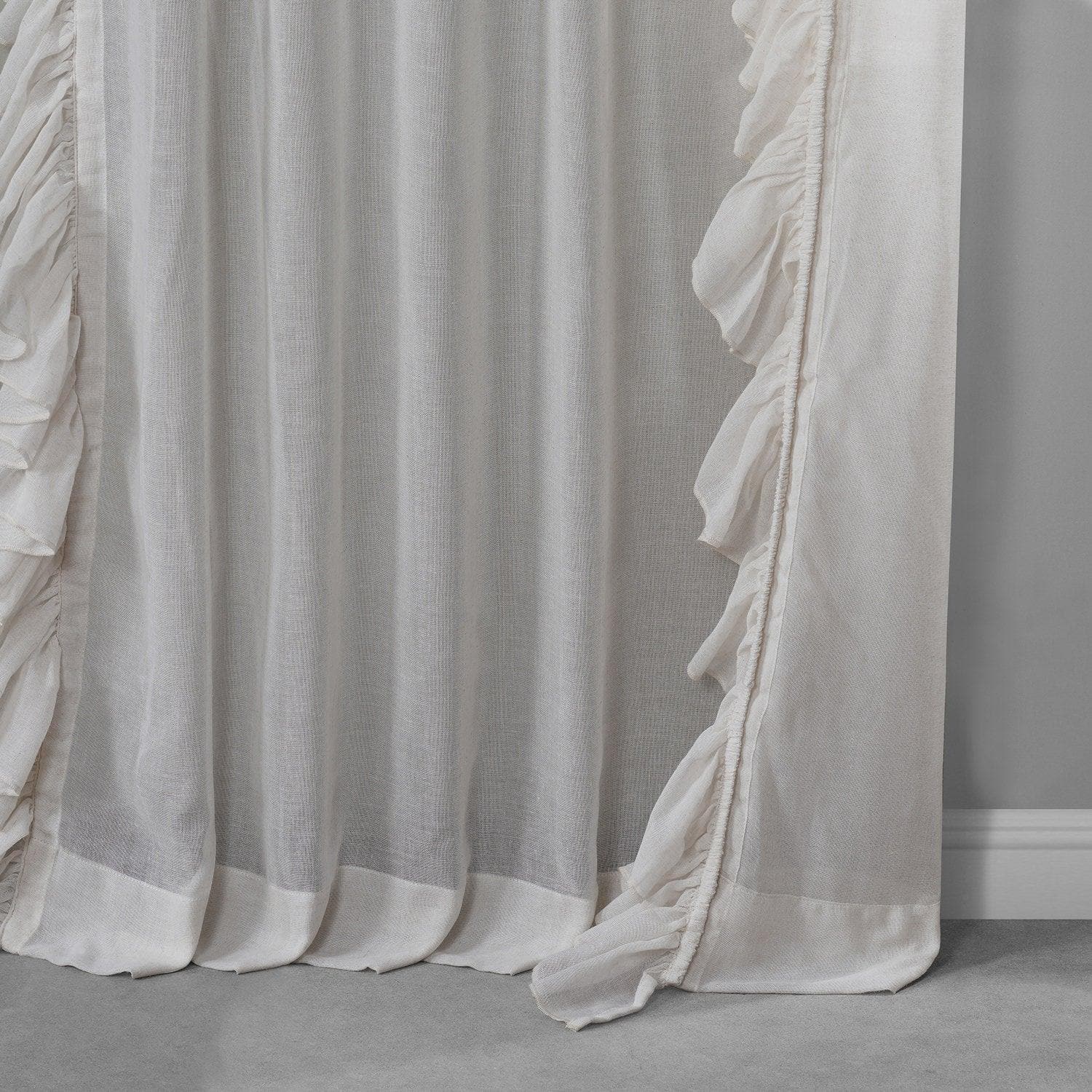 Gardenia Ruffled Faux Linen Sheer Curtains - Elegant Window Treatment for Living Room, Bedroom & Nursery - Light Filtering & Privacy Sheer Panels