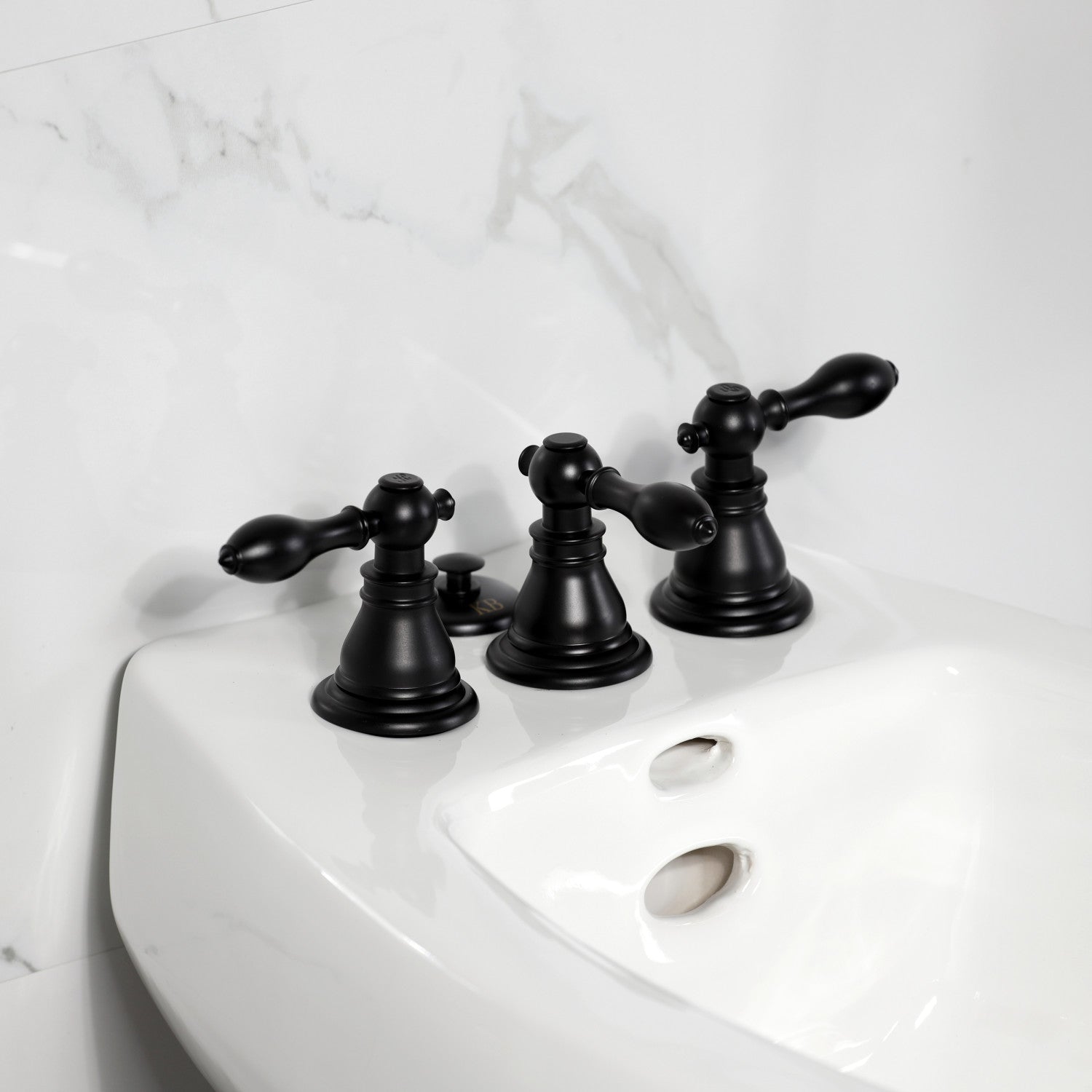 American Classic KB320ACL 3-Handle Deck Mount Vertical Spray Bidet Faucet with Brass Pop-Up Drain - Matte Black Finish for Modern Bathroom & Spa Experience