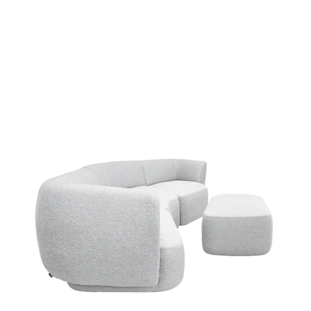 Pebble Curve 4-Seater Sectional Sofa with Ottoman - EcoClean Fabric, Modern L-Shaped Couch for Living Room, Family Room & Lounge Areas