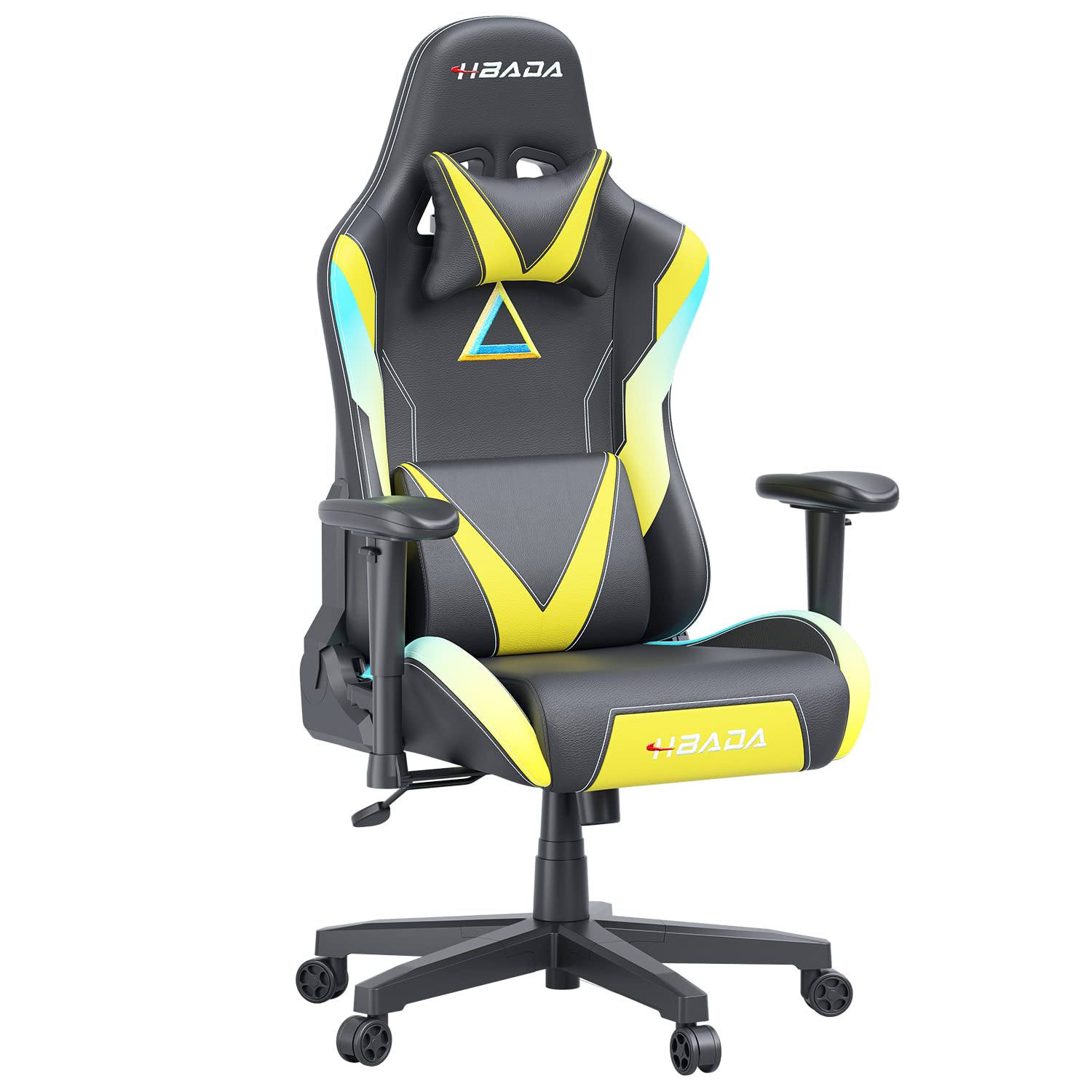 Hbada Ergonomic Gaming Chair - Racing Style High Back Computer Chair with Adjustable Height, Headrest & Lumbar Support for PC, Office & E-Sports (Blue-Yellow Gradient) - Perfect for Long Gaming Sessions, Home Office & Streaming Setup
