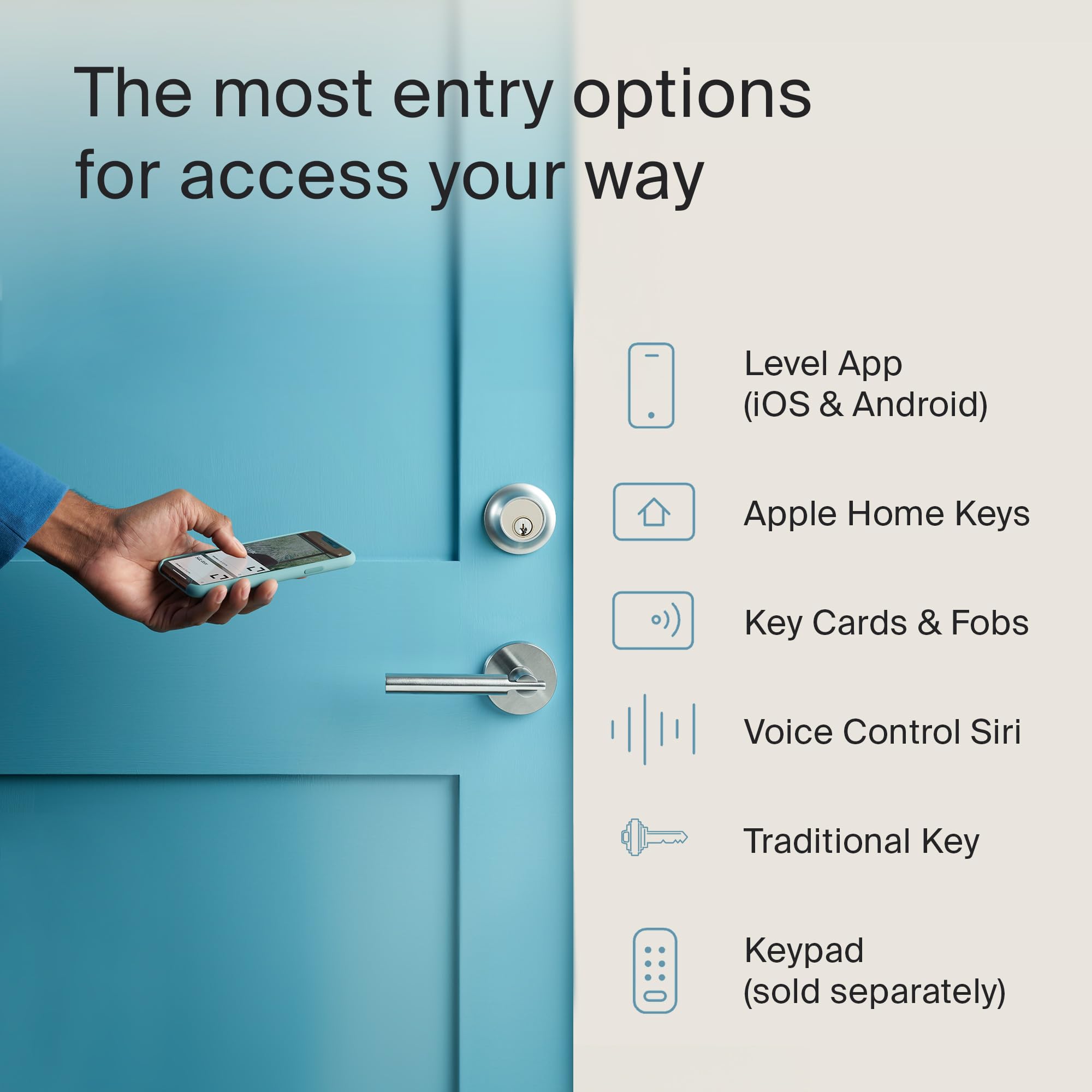 Level Lock+ Deadbolt Smart Lock - World's Smallest Apple Home Key Enabled Smart Lock - iOS & Android App Control - Satin Nickel Finish - Perfect for Smart Homes & Vacation Rentals