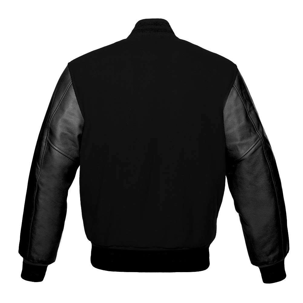 Varsity Baseball Letterman Jacket - Black Wool Body with Genuine Leather Sleeves | High School & College Letterman Jacket for Baseball Players | Perfect for Games, Team Spirit & Casual Wear