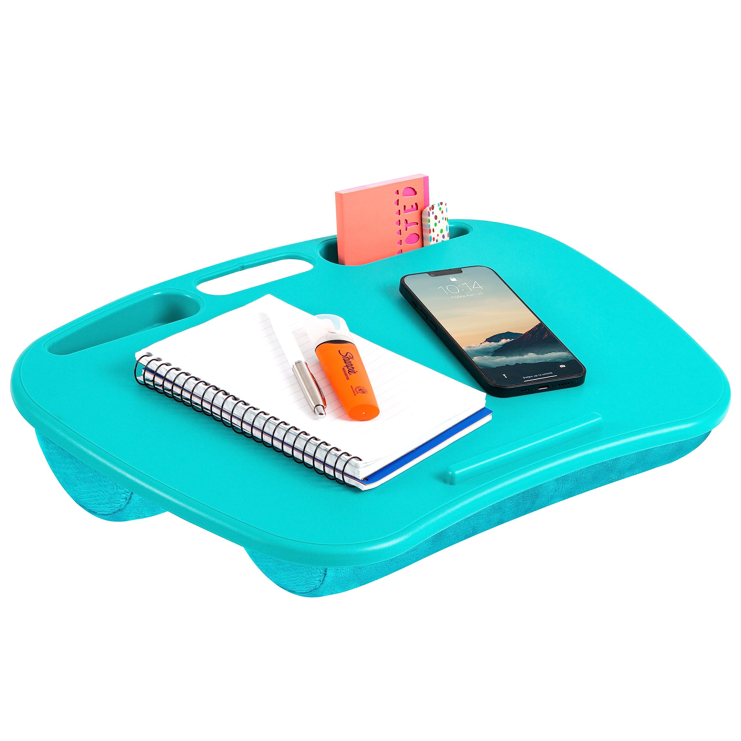 LAPGEAR MyDesk Lap Desk with Device Ledge & Phone Holder - 15.6 Inch Laptop Tray - Portable Workstation for Home Office, Bed, Couch - Turquoise (Pack of 12) - Style 44009