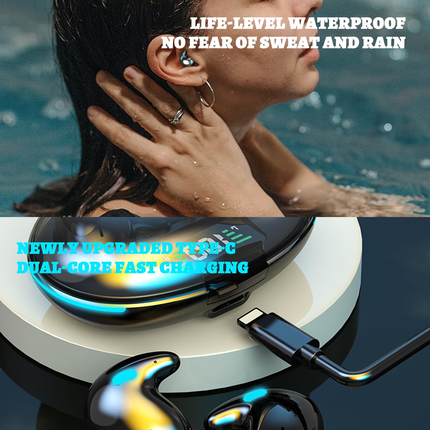Bone Conduction Sleep Bluetooth Headset with Noise Cancelling - Wireless 5.3 Earbuds for Sleeping, IPX5 Waterproof & Invisible In-Ear Design (White) - Perfect for Side Sleepers, Travel & Relaxation