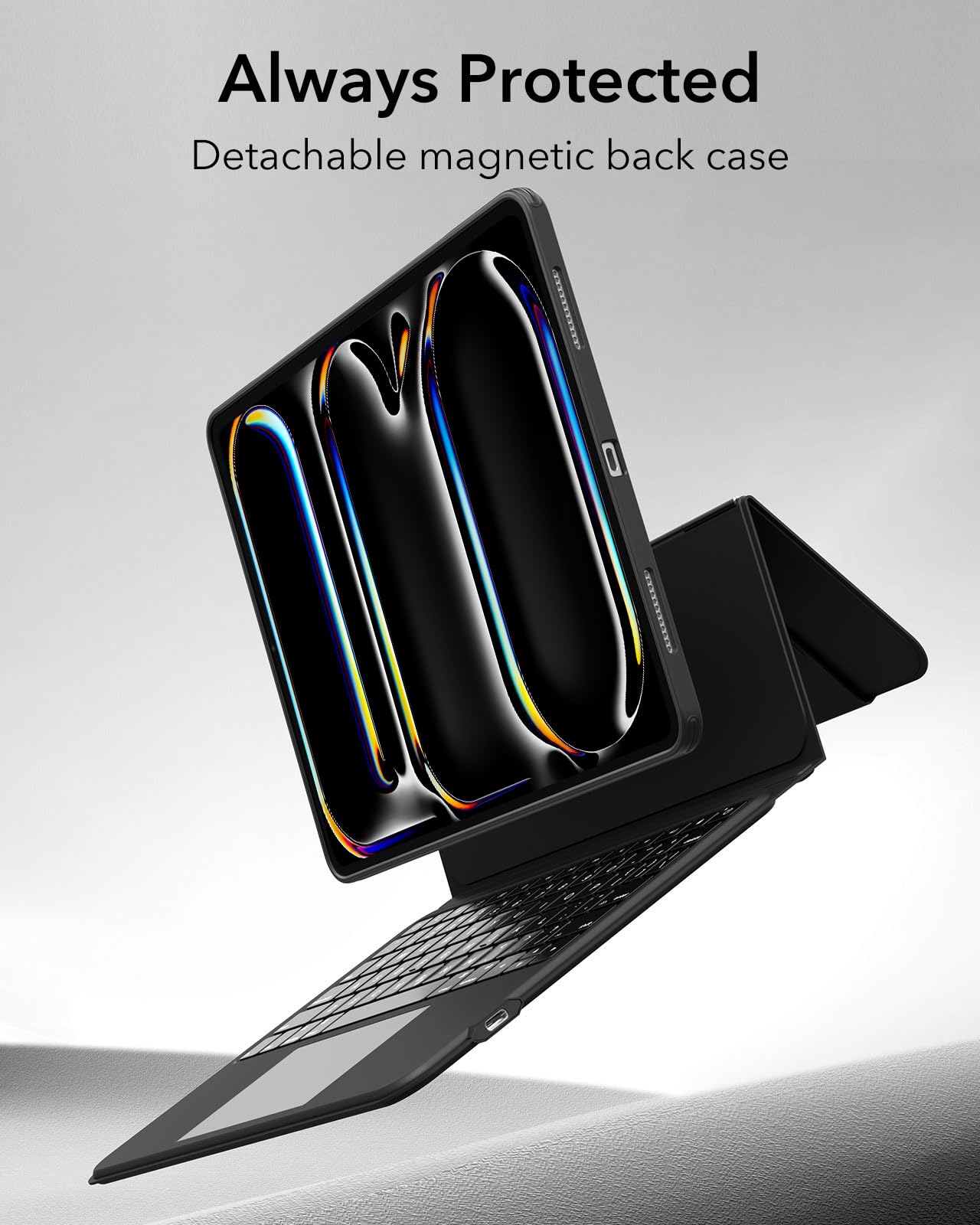ESR Ascend iPad Pro 13 Inch Case with Detachable Backlit Keyboard (2024 M4 Model) - Magnetic Multi-Touch Trackpad, Adjustable Stand for Portrait/Landscape Viewing, Includes Apple Pencil Holder - Perfect for Work, Study & Travel (Black)