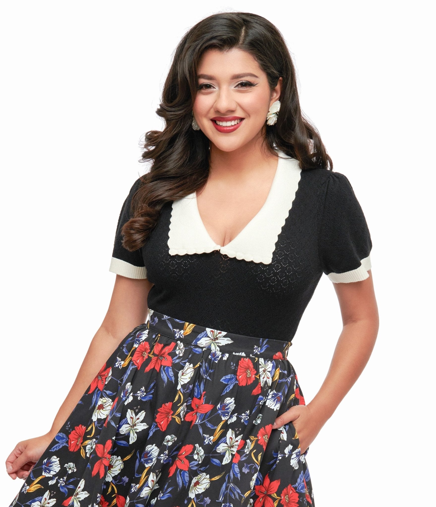 Vintage 1950s Hell Bunny Black Jacquard Joanie Top - Retro Pinup Blouse for Women | Perfect for Rockabilly, Burlesque & Vintage Fashion Outfits
