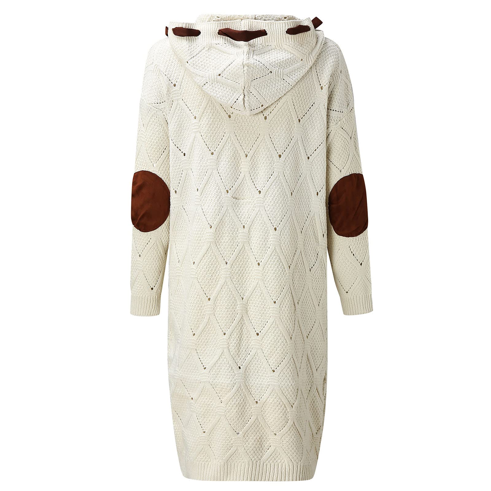 Chunky Knit Cardigan for Women - Lightweight Long Sweater with Hood & Elbow Patches | Cozy Fall & Winter Fashion, Casual Outerwear for Office & Weekend Outings