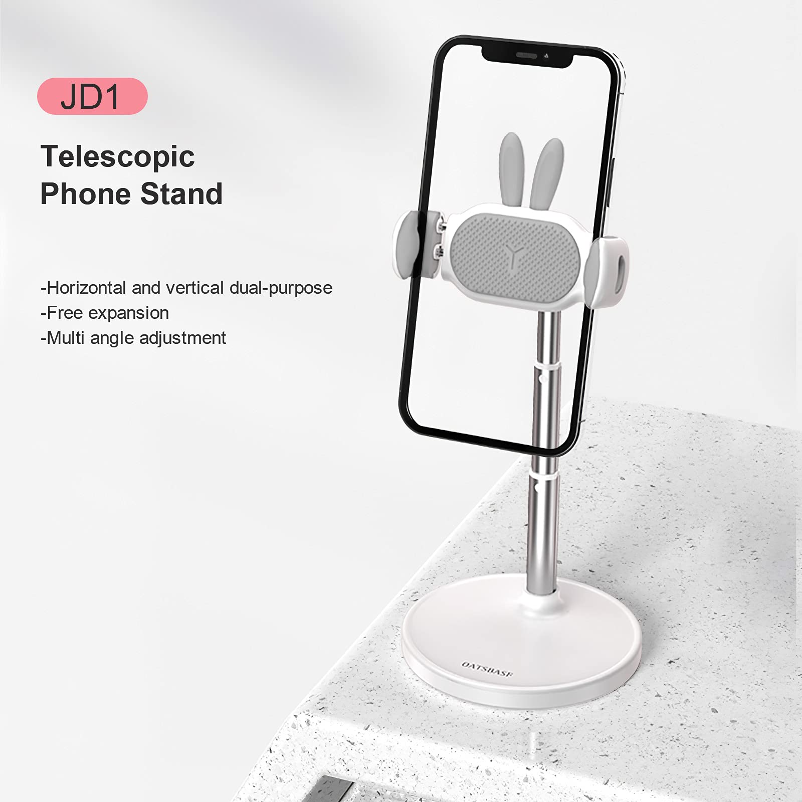 Adjustable Cute OATSBASF Chat Stand - Kawaii Phone Holder for Desk, Recording & Video Calls - Compatible with iPhone & All Smartphones (White) - Perfect for Home Office, TikTok Videos & Online Meetings