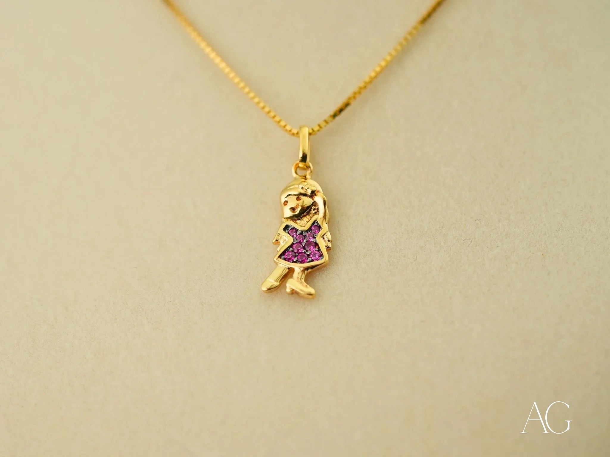 18K Gold Red CZ Doll Pendant Necklace - Elegant Golden Ruby Doll Charm Jewelry for Women - Perfect Gift for Birthday, Anniversary & Valentine's Day