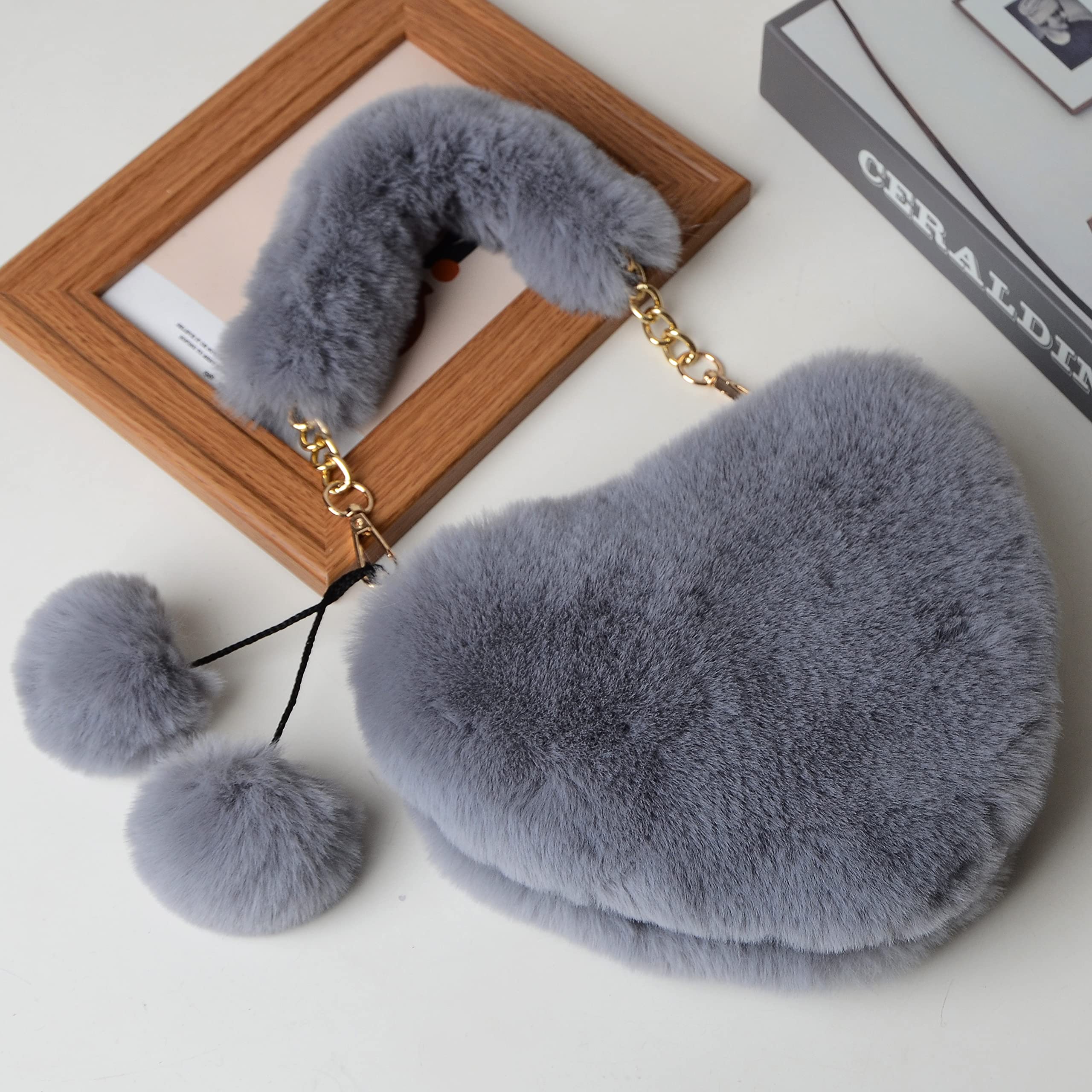 Rejolly Furry Heart-Shaped Purse for Women & Girls - Soft Fluffy Faux Fur Small Shoulder Bag & Clutch | Perfect for Date Night, Parties & Everyday Use