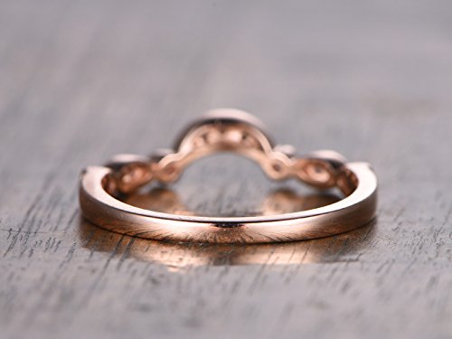 14K Rose Gold Curved Diamond Wedding Ring - Half Eternity Band, Art Deco Stackable Anniversary Ring with Milgrain Detailing | Perfect for Bridal Sets, Engagement Stacking & Romantic Gifts