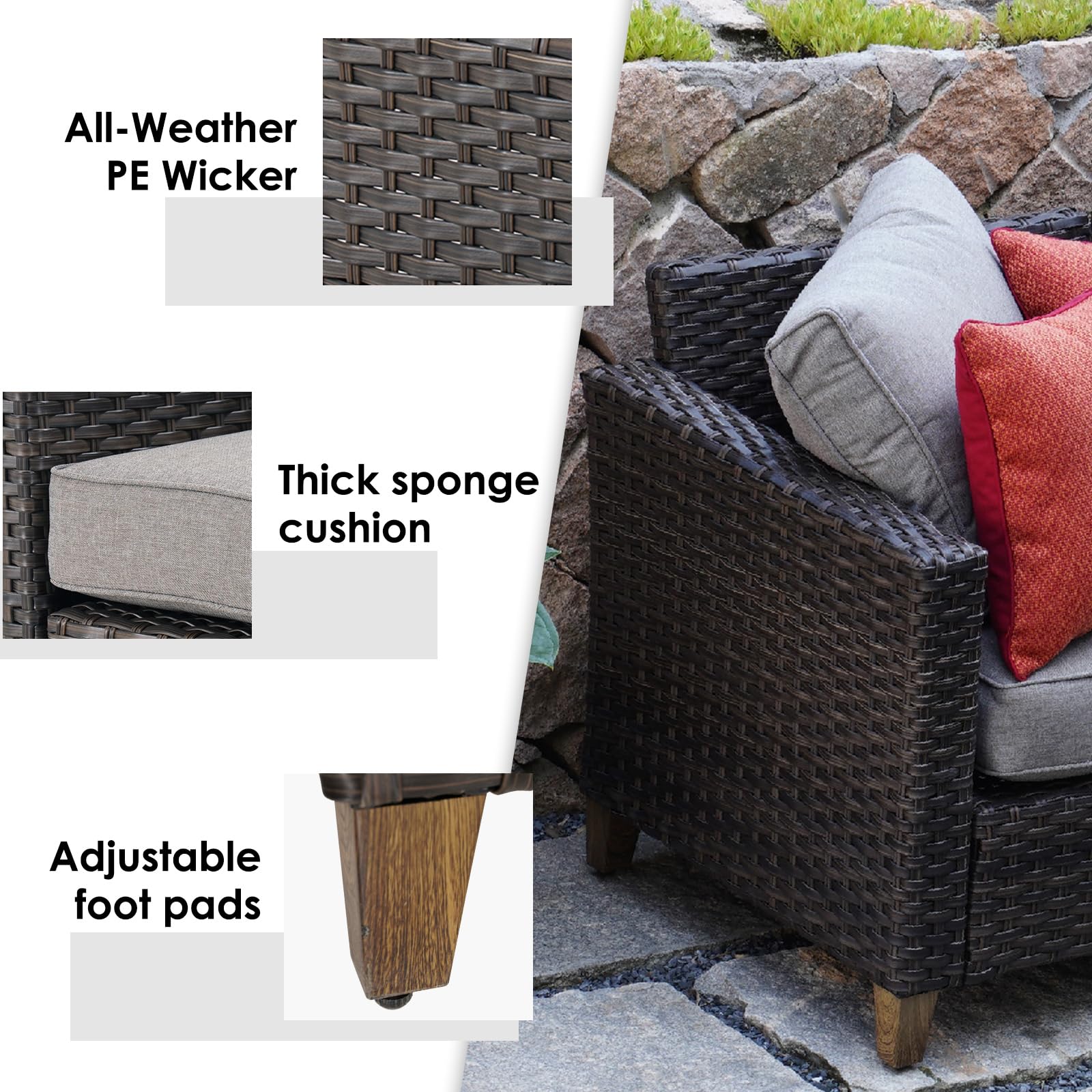 Outdoor Wicker Sectional Sofa Set with Thick Cushions - Modular Patio Furniture for Deck, Porch, Poolside & Garden - Right Arm Sofa - Perfect for Relaxing, Entertaining & Outdoor Lounging