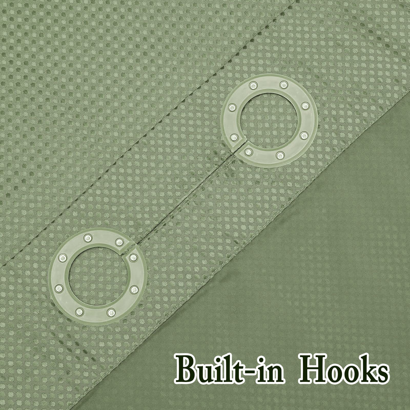 Gibelle No Hook Waffle Weave Shower Curtain with Snap-in Fabric Liner Set - Waterproof & Washable Bathroom Shower Curtain with Mesh Top Window, Hotel Style, Sage Green, 72x74 - Perfect for Bathrooms, Guest Rooms & Spa Retreats