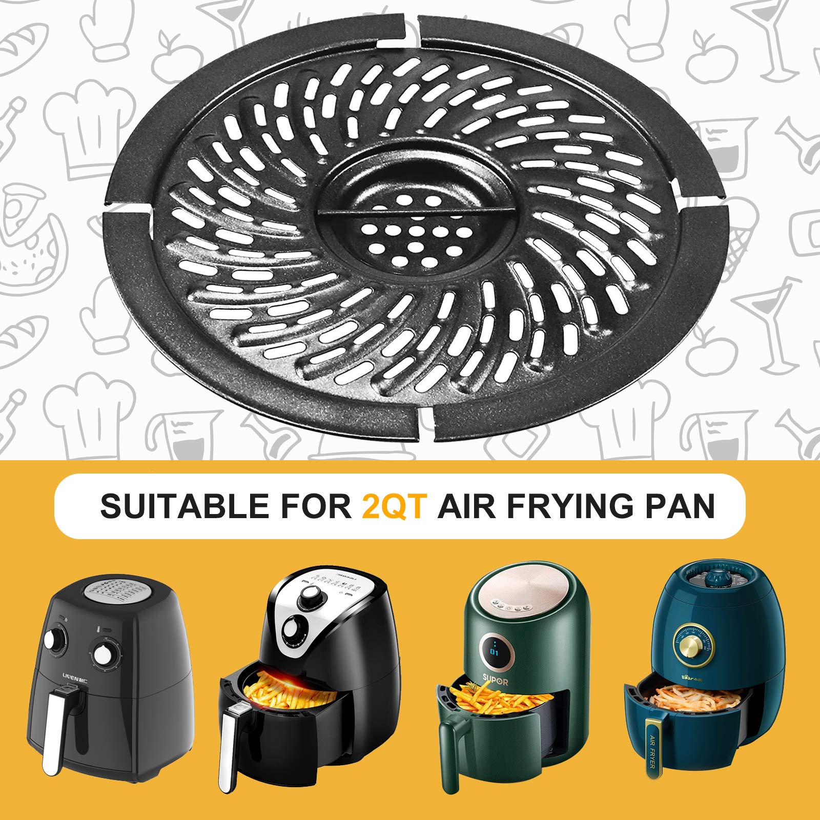 Non-Stick Air Fryer Grill Pan Replacement - 6.1 Inch Round 2 QT Crisper Plate for Chefman, Dash, PowerXL & Bella 1.6 QT Air Fryers - Dishwasher Safe Accessory for Healthy Cooking & Grilling at Home