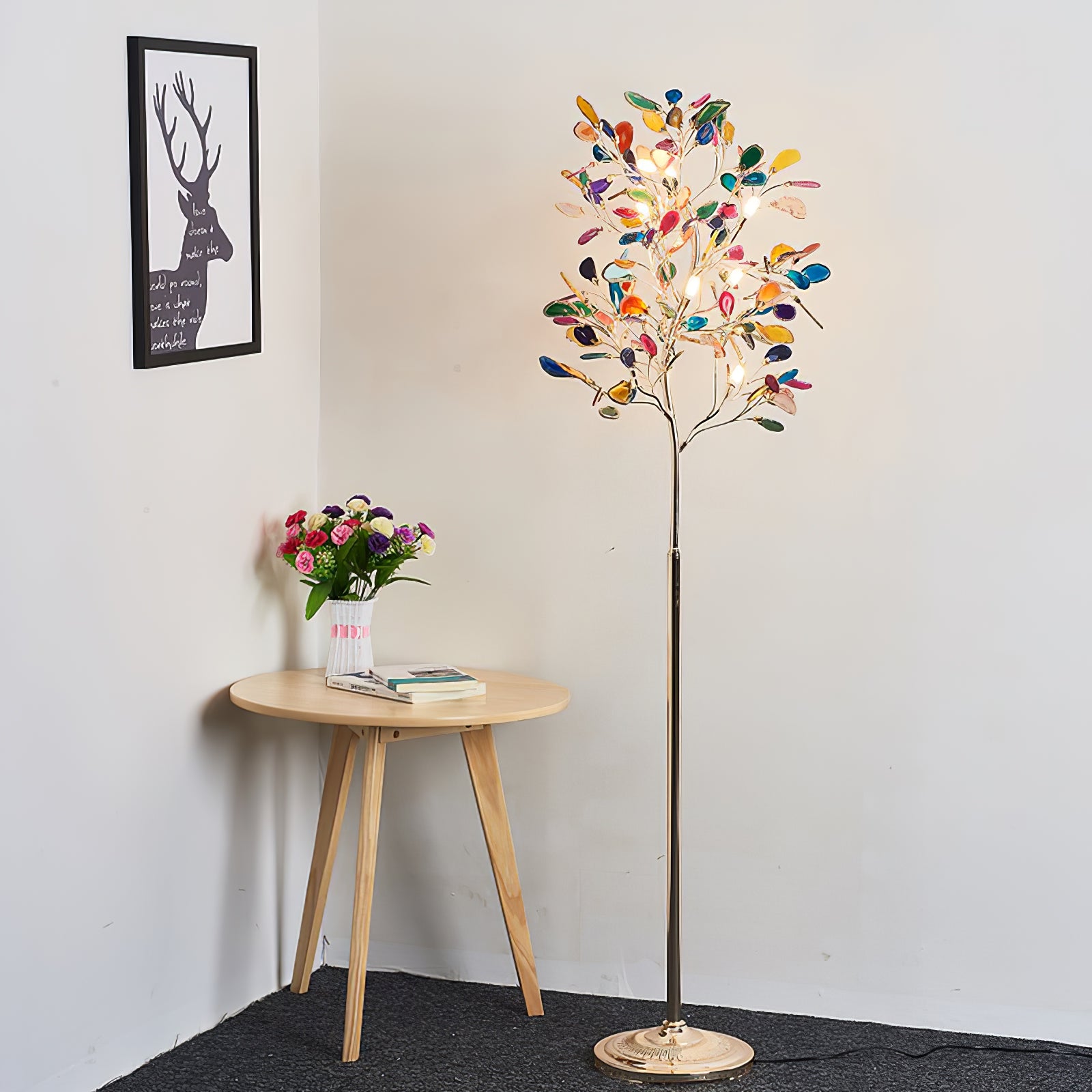 Modern Agate Floor Lamp with Wood Base - Natural Stone Decor for Living Room, Bedroom & Office - Warm Ambient Lighting for Home & Workspace