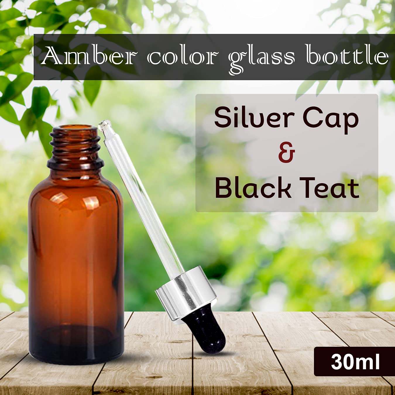 30ml Amber Glass Dropper Bottles with Silver Cap & Black Teat - 3 Pack Refillable Essential Oil Bottles for DIY Perfumes, Aromatherapy Blends, Travel & Home Use