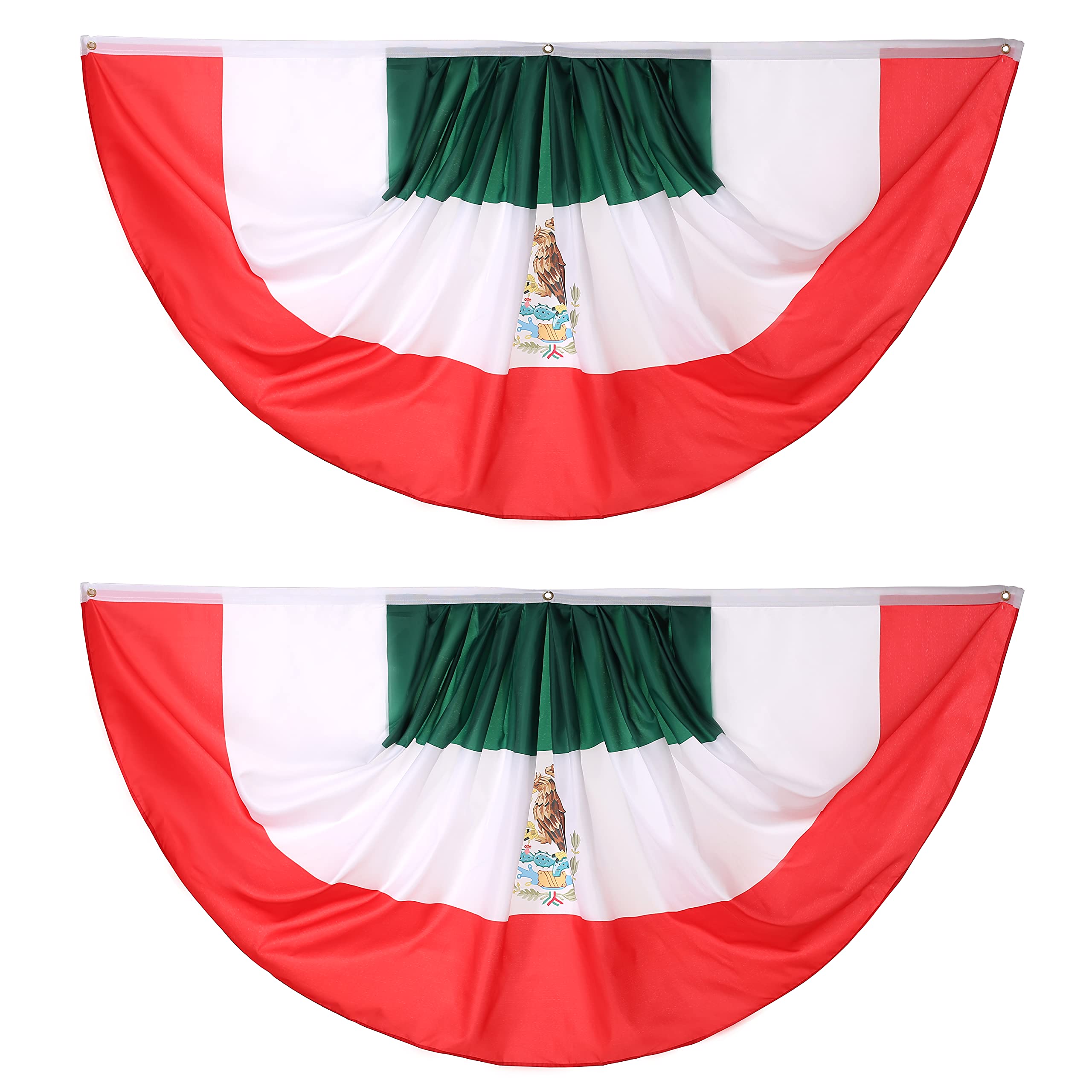 3x6 Ft Mexico Mexican Pleated Fan Flag Bunting - 2 Pack Patriotic Half Fan Flags for Indoor/Outdoor Decor | Perfect for Front Porch, Cinco de Mayo, Independence Day & Mexican Fiesta Celebrations