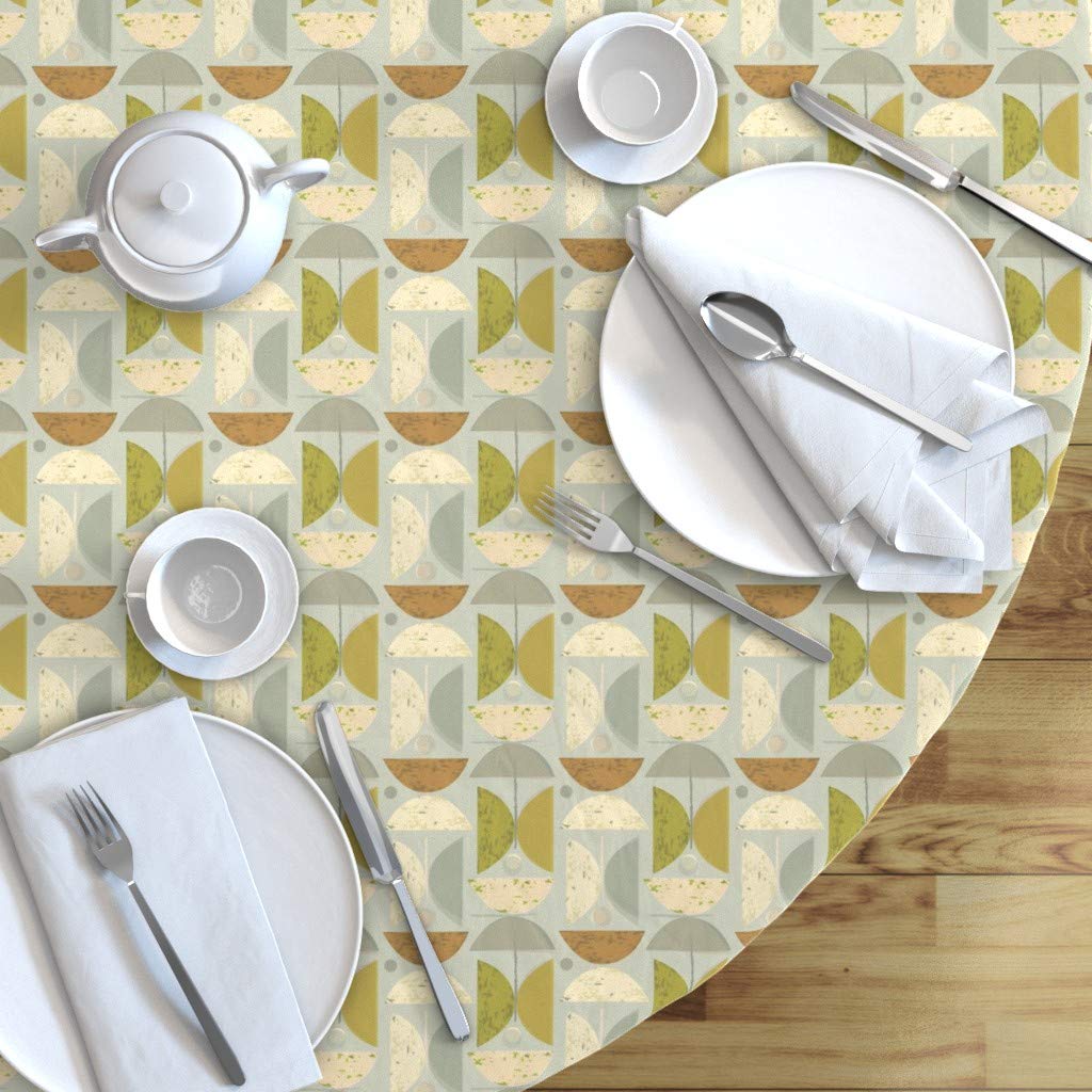 Blue Green Mid Century Modern Retro Geometric Print Cotton Sateen Tablecloth - 90
