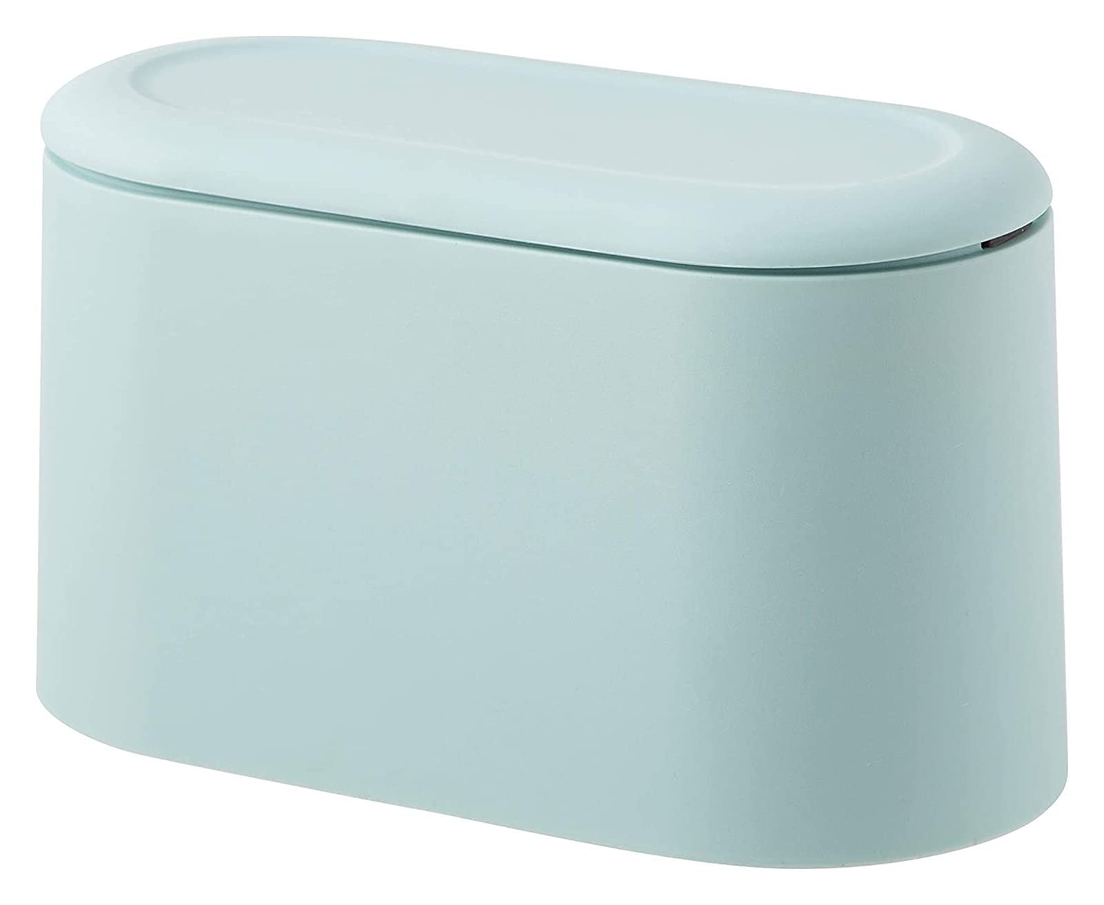 AALINAA Mini Countertop Trash Can with Press Cartridge Cover - Small Wastebasket for Makeup, Vanity, Bathroom, Kitchen, Car & Office - Light Blue Color - Perfect for Cosmetics Organization & Compact Spaces