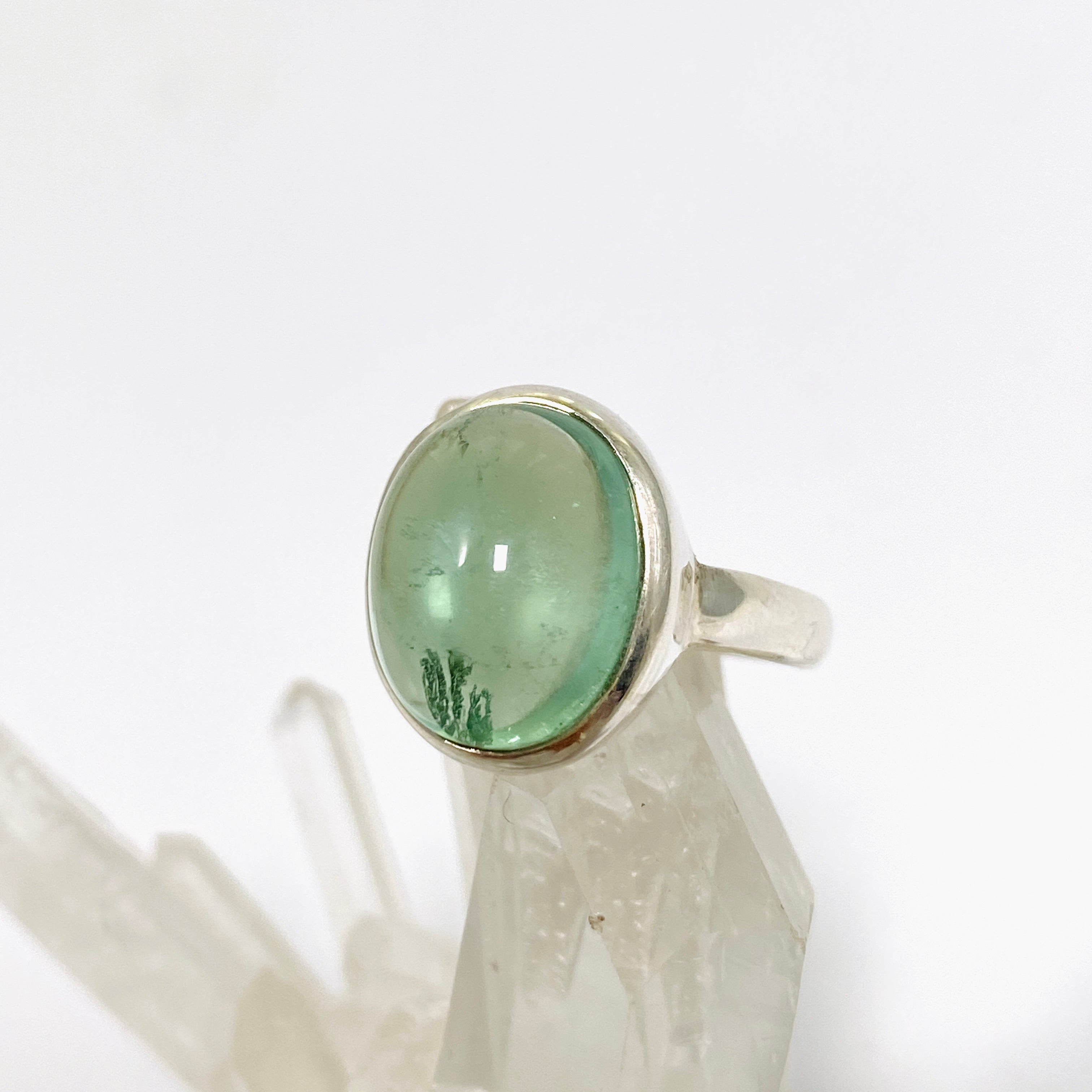Natural Fluorite Oval Cabochon Ring - Size 5.5 - Handmade Sterling Silver Jewelry - Perfect for Meditation & Energy Healing