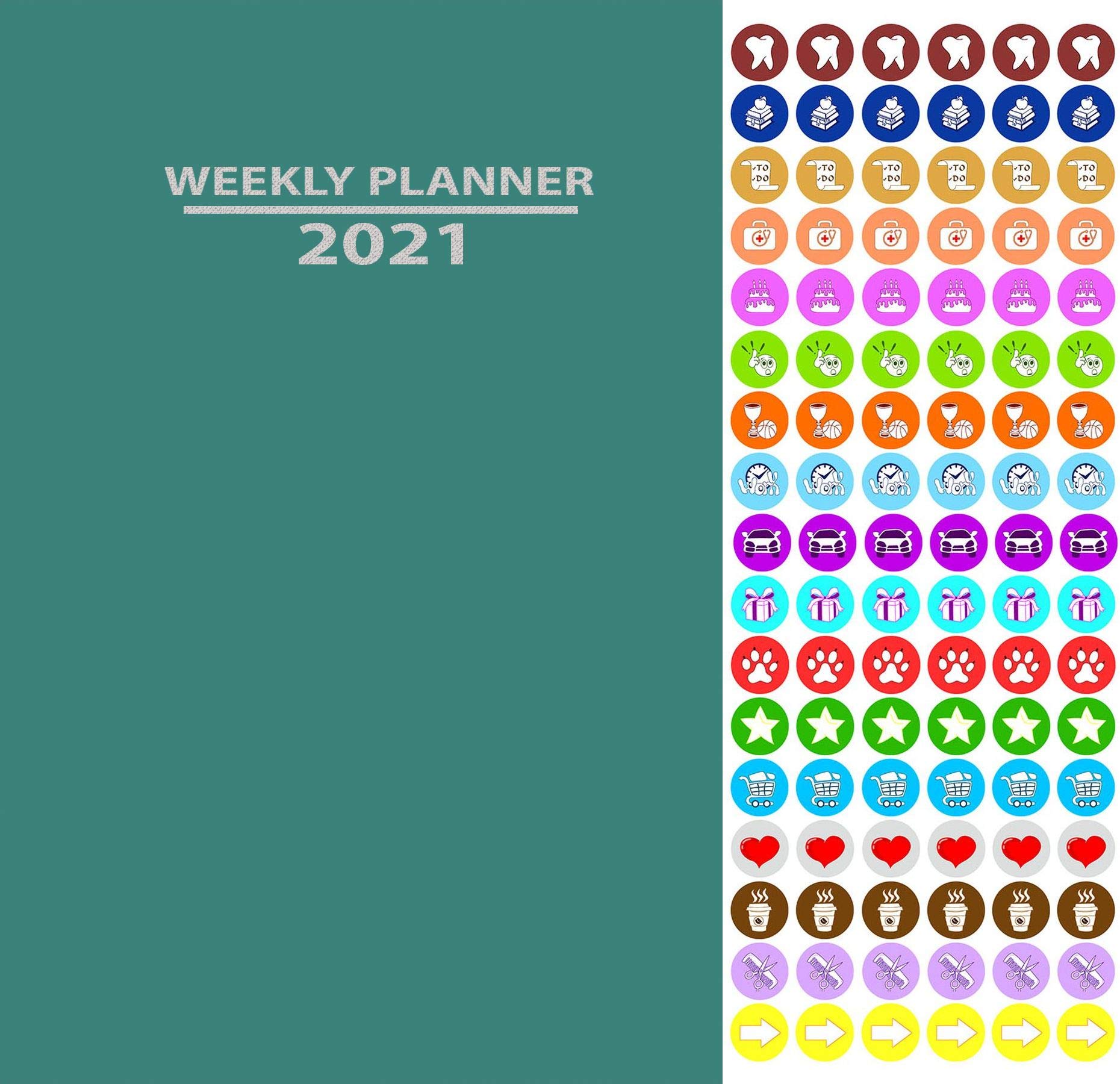 2021 Weekly Appointment Planner & Calendar Organizer - Teal Color with 100 Reminder Stickers - Perfect for Work, School & Personal Scheduling