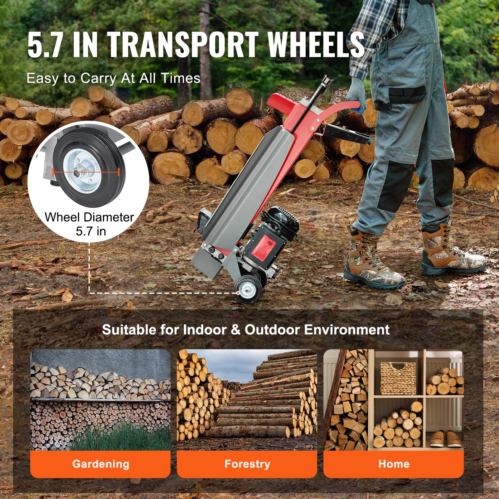 VEVOR 6.5 Ton Electric Log Splitter with 1.75HP Motor & 3400 RPM - 20.5