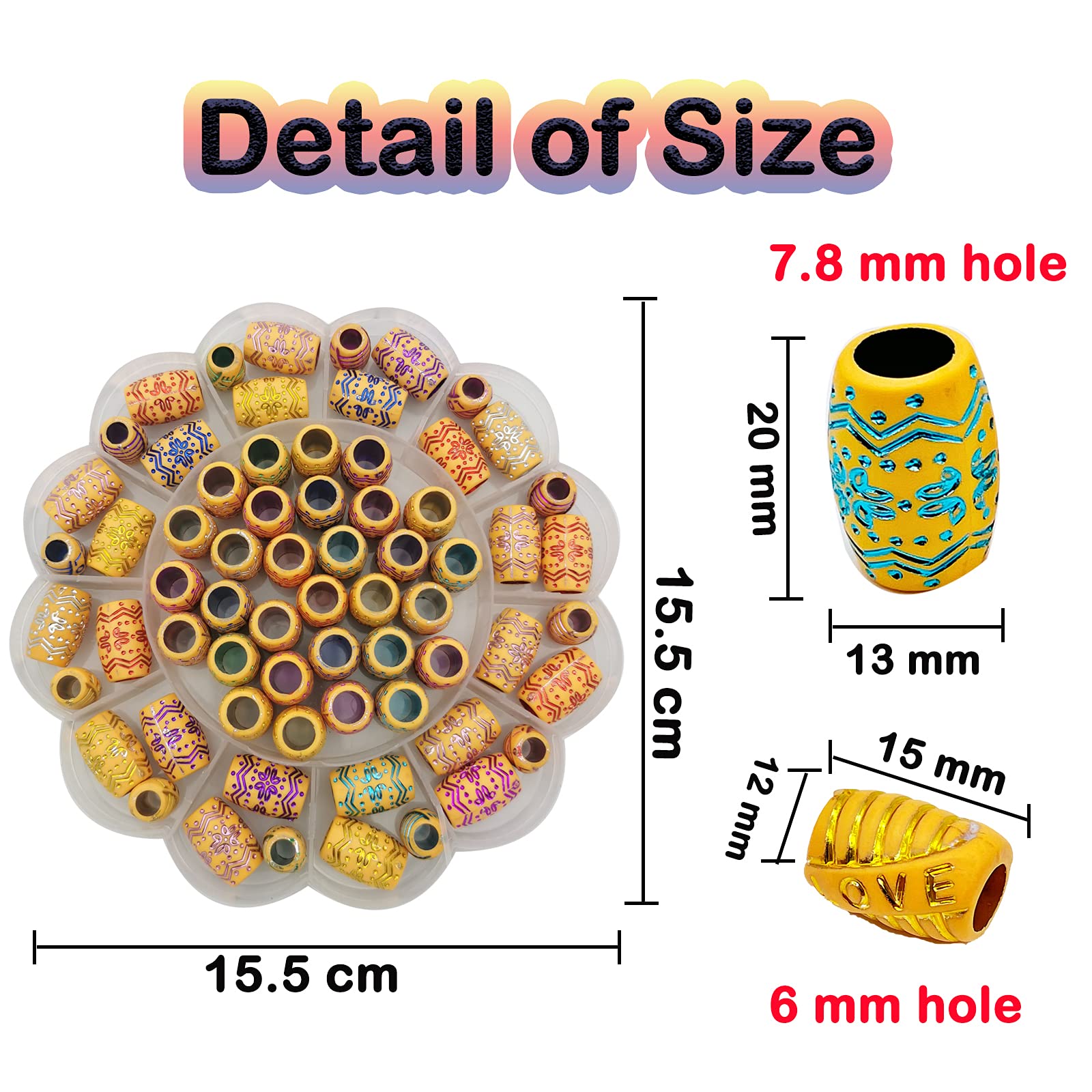 Colorful 66 PCS Acrylic Hair Beads for Braids & Dreadlocks - Flosius Hair Charms for Women & Girls