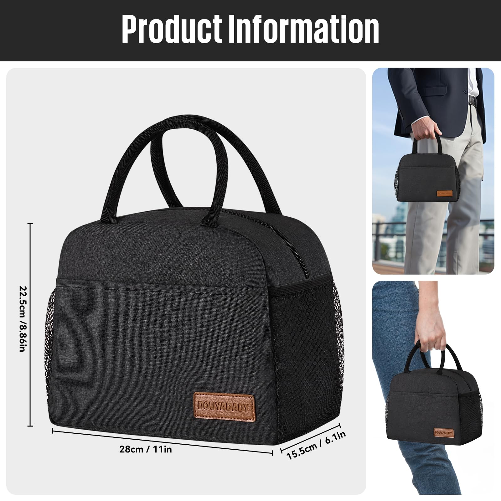 Insulated Lunch Bag for Women & Men - Leak Proof & Reusable Lunch Box for Work, School & Travel - Black (Perfect for Office, Picnics & Outdoor Activities)