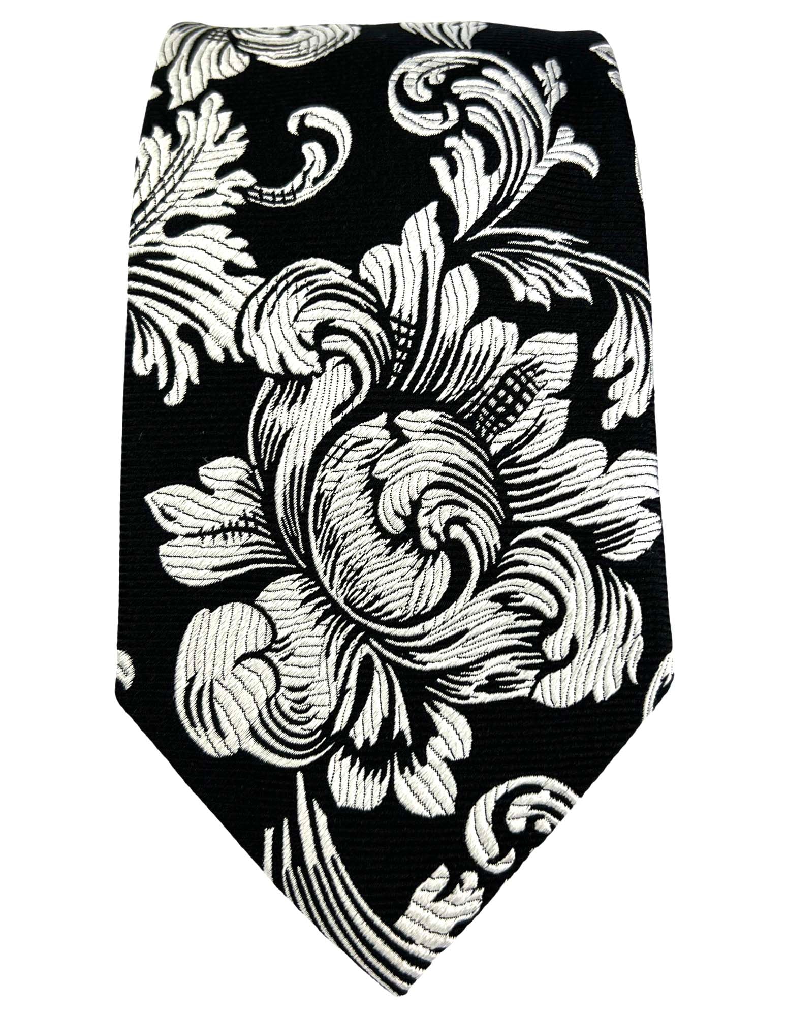 DÉCLIC Como Floral Tie for Men - Elegant Black Silk Necktie for Weddings, Business & Formal Events