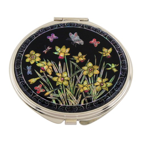 Pearl Design 2-Sided Compact Mirror - 2X/1X Magnification, Travel Makeup Mirror for Women, Small Metal Handheld Cosmetic Mirror for Purses & Travel, Perfect Gift for Mom - Yellow Daffodil (Ideal for Touch-ups On-The-Go, Home Vanity & Travel Makeup Kit)