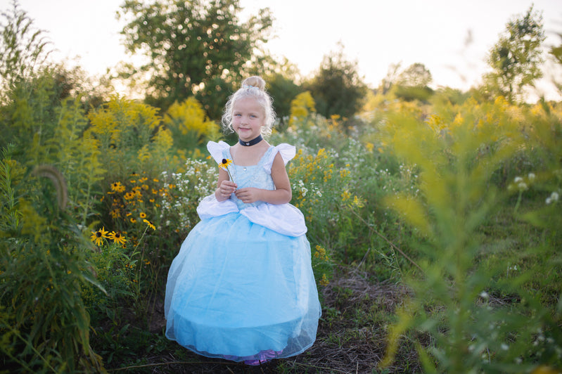 Deluxe Cinderella Princess Dress for Girls Size 3-4 | Sparkly Blue Ball Gown Costume for Birthday Party, Halloween & Dress-Up Play