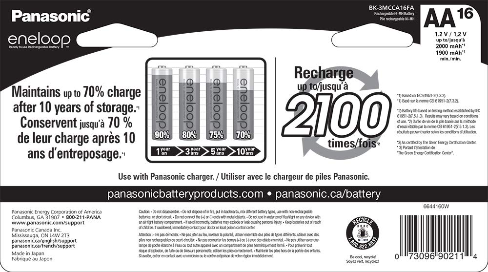 Panasonic Eneloop K-KJ17MC124A Super Power Pack - 12 AA & 4 AAA Ni-MH Rechargeable Batteries with 2 C & 2 D Adapters, BK-3MCCA16FA 2100 Cycle Pre-Charged Batteries for Cameras, Flashlights, Toys & Electronics