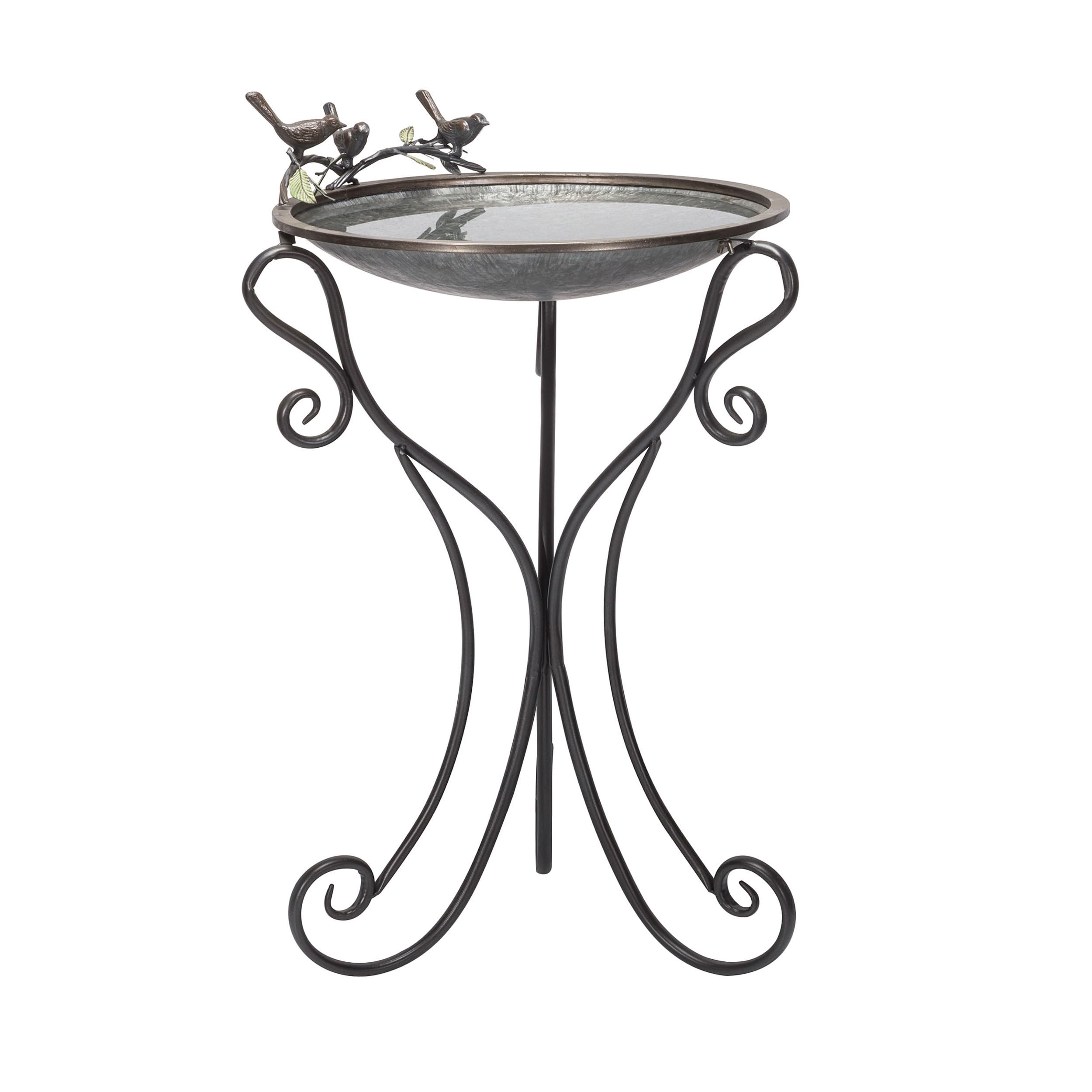 Vintage Metal Birdbath with Twigs & Bird Figurines - Rustic Iron Outdoor Garden Decor for Patio, Deck, Porch - Attracts Birds & Enhances Backyard Aesthetics