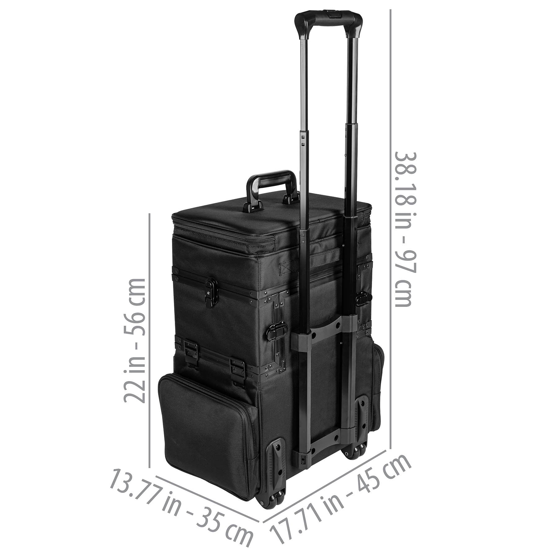 SHANY Large Travel Makeup Trolley Storage Case - Professional Cosmetic Organizer for Makeup Artists, Black | Perfect for Salon, Bridal & On-the-Go Beauty Professionals