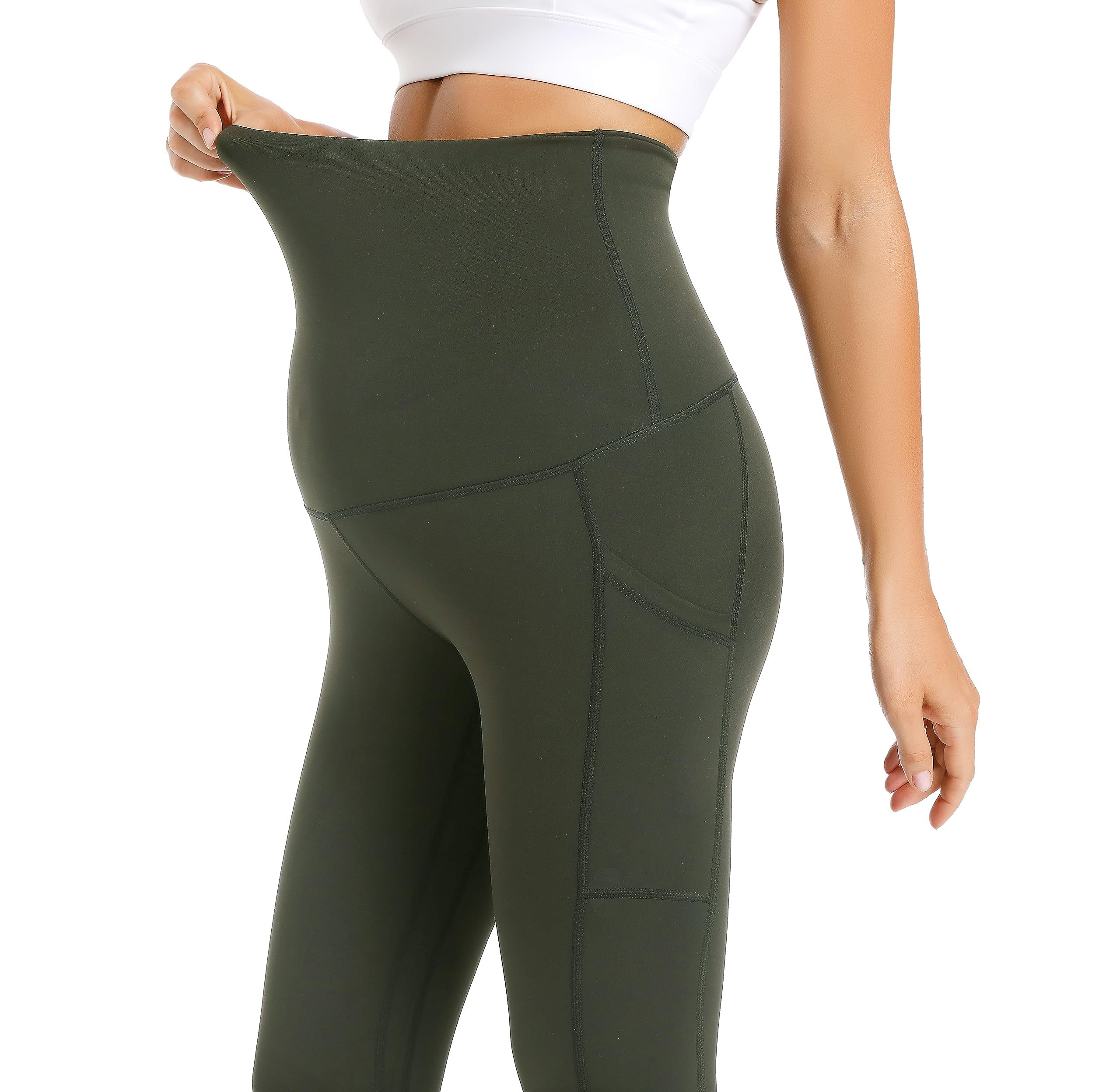 V VOCNI Maternity Fleece Lined Leggings with Pockets - Over The Belly Yoga Pants for Pregnant Women - Thermal Winter Workout Leggings - Perfect for Yoga, Gym & Everyday Comfort