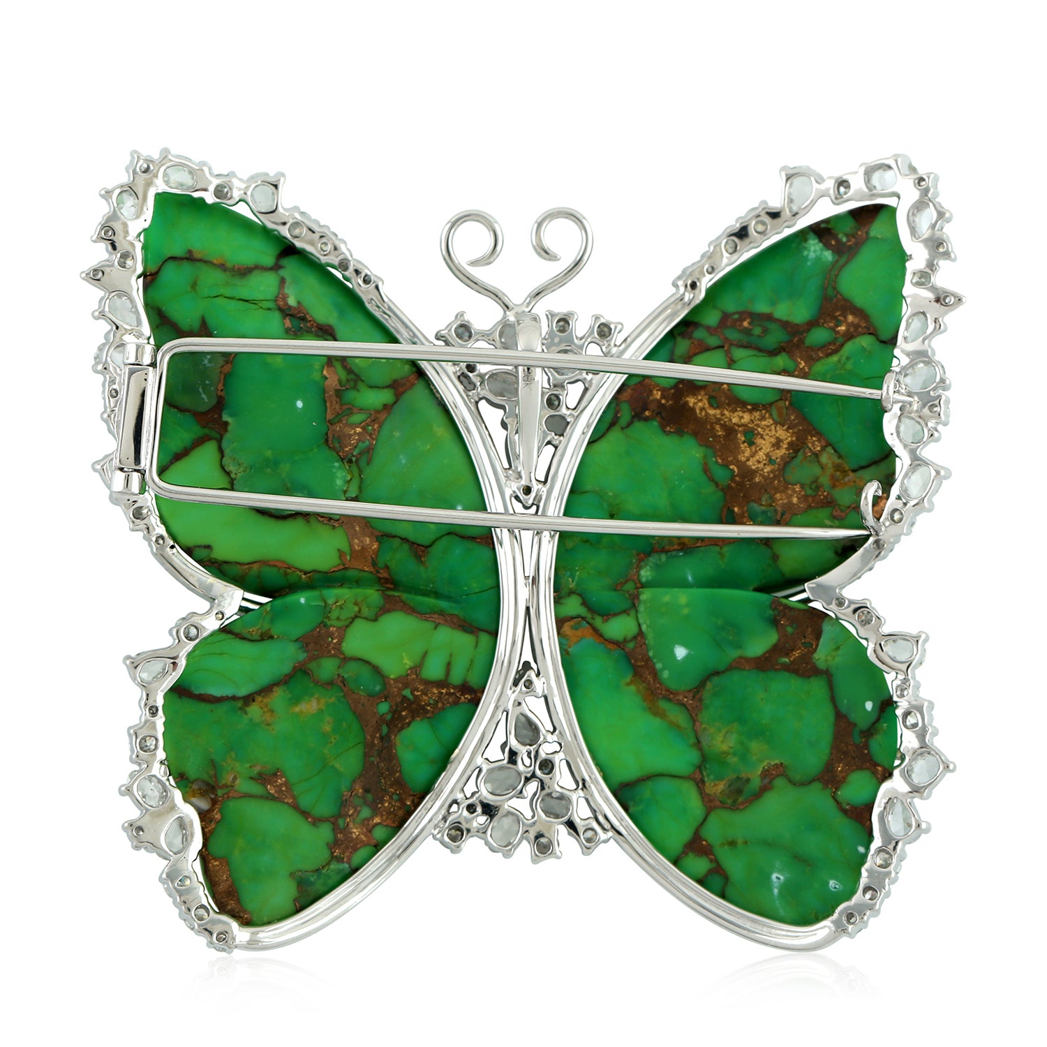 18K White Gold Rose Cut Diamond Turquoise Butterfly Brooch - Elegant Jewelry Gift for Women, Birthday, Anniversary & Special Occasions